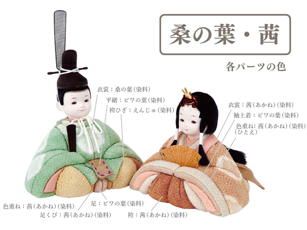 雛人形セット 草木絞り染 | 桑の葉 × 茜 | 屏風 うずピンク | 工房 縫