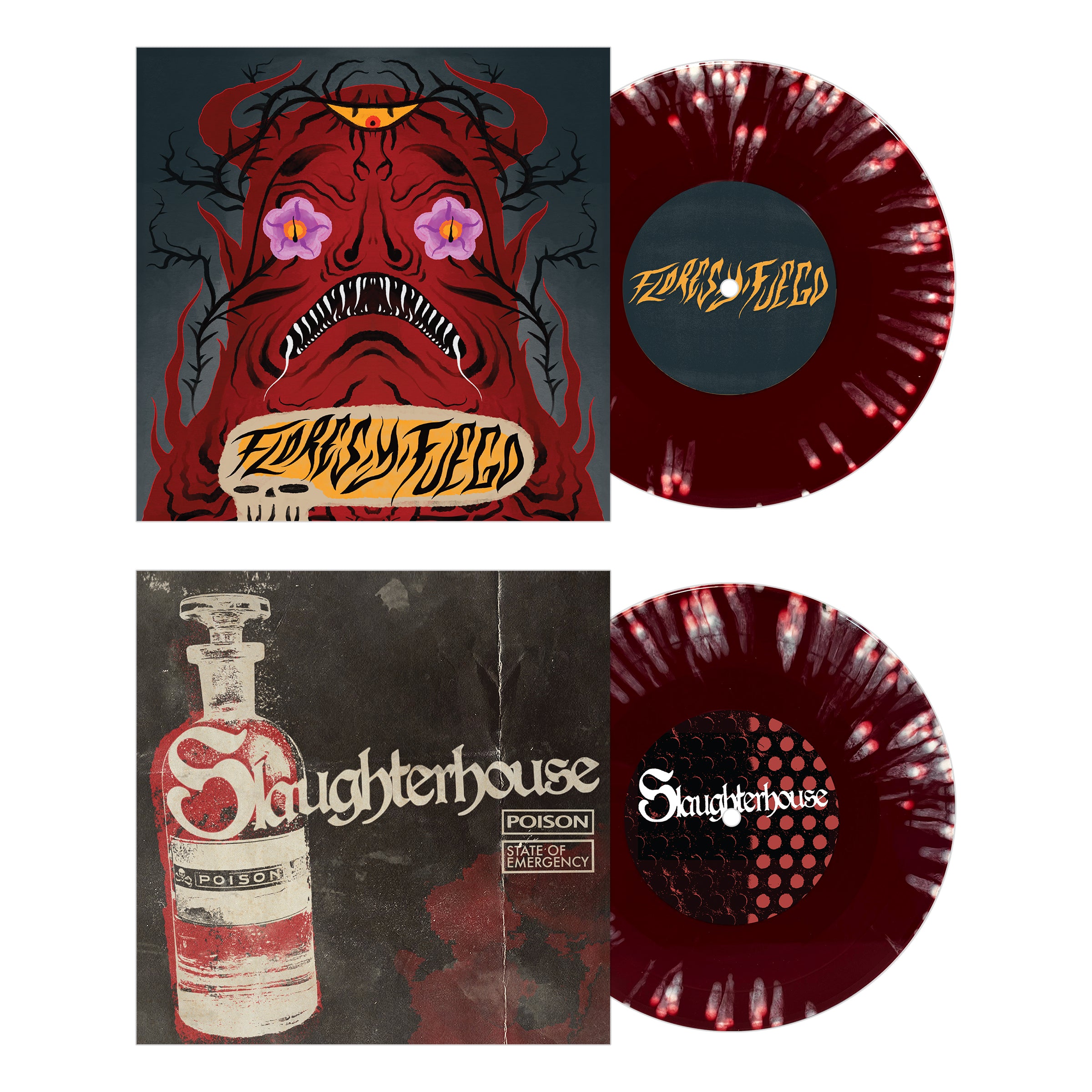 Slaughterhouse / Flores y Fuego - Split - Oxblood W/ Bone Splatter