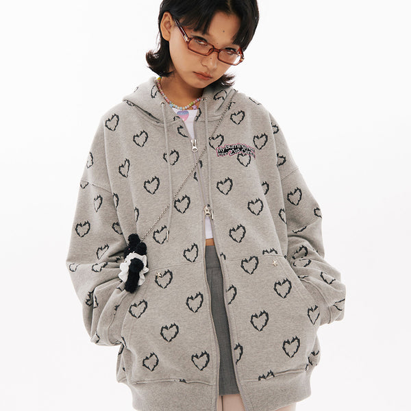 BN Heart Pattern Hood zip-up [2Color] - wonder visitor | 60