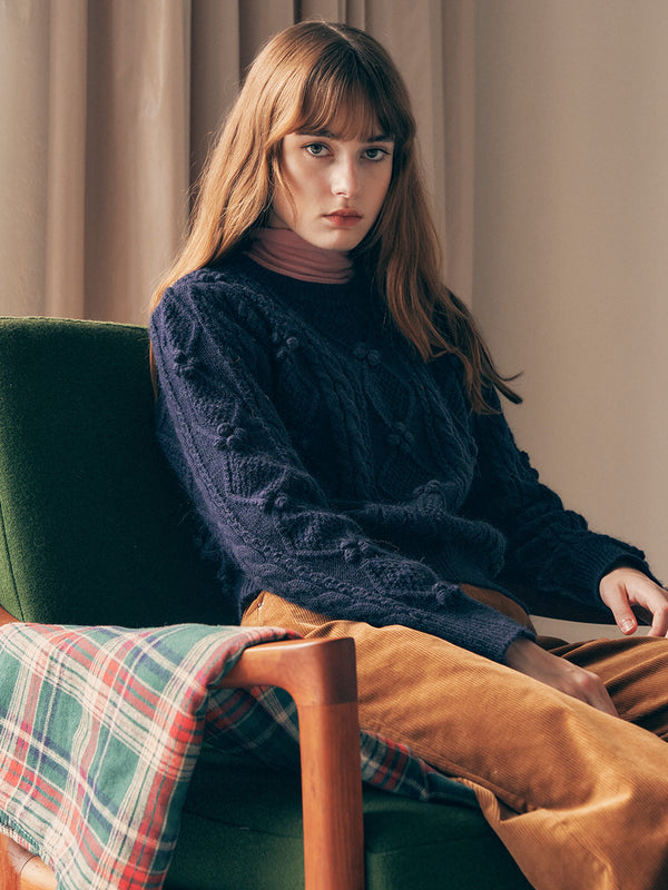 ポンポンケーブルニット ネイビー - ROLAROLA | 60% - アジア