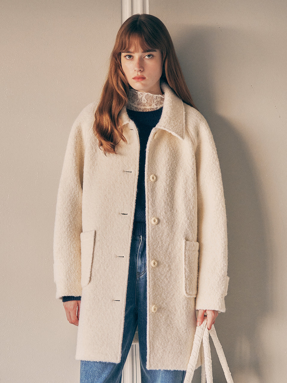 WOOL HALF COAT IVORY - ROLAROLA | 60% - Asian Fashion Online Store