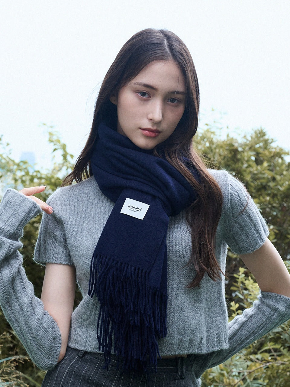 ウールタッチエストニマフラー (ネイビー) - fabiello | 60% - アジア