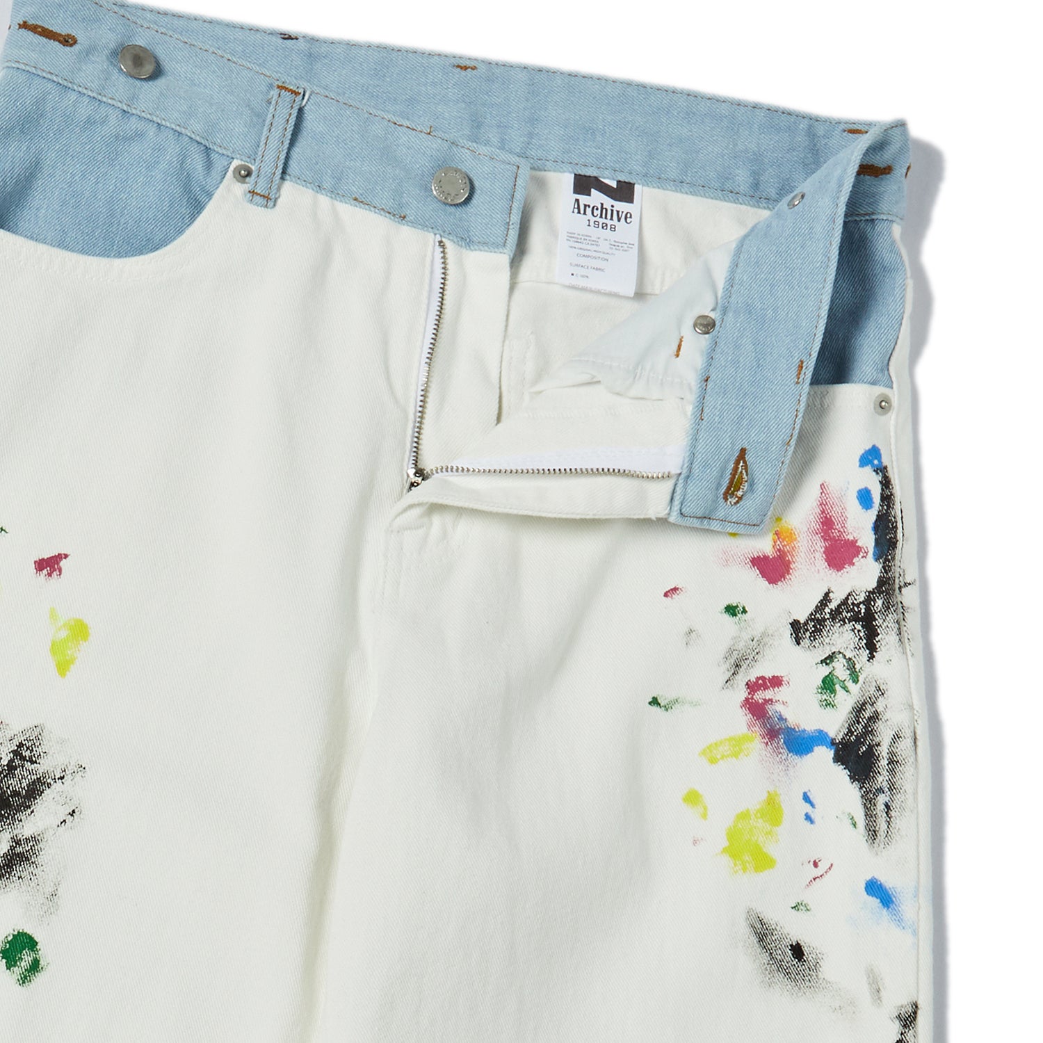 N ARCHIVE] HAND MADE PAINTING DENIM PANTS WHITE - beyondcloset