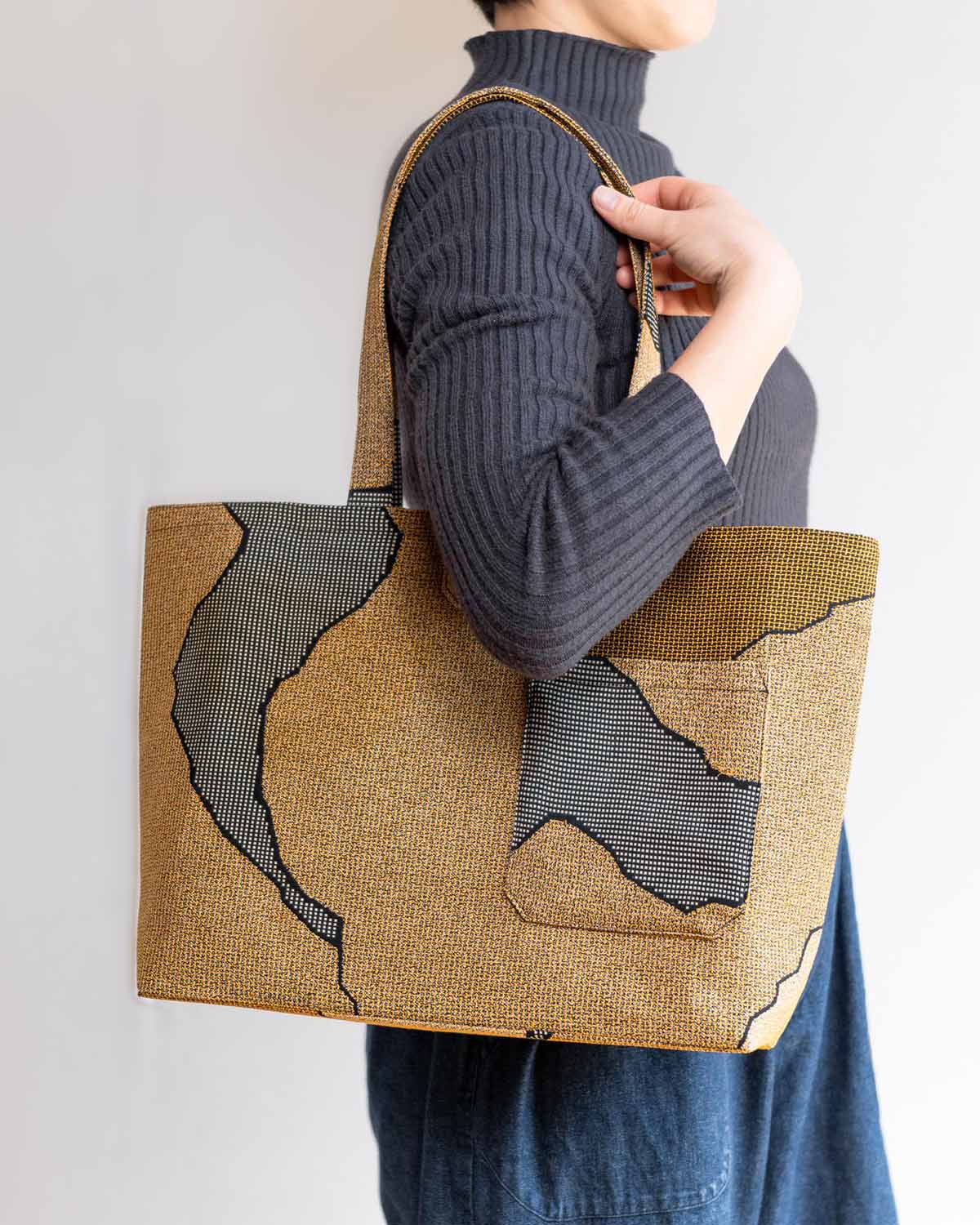 大島紬 ×本革 着物リメイク トートバッグ 和装バッグ ハンドメイド