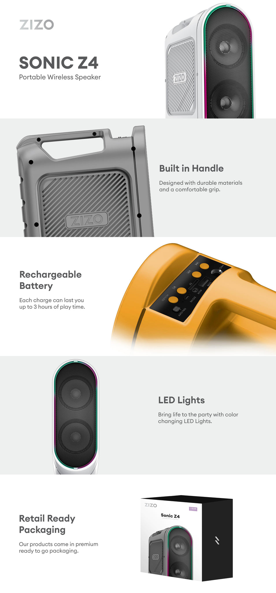 ZIZO Sonic Z4 Portable Wireless Speaker - Lunar White – ZIZO Wireless