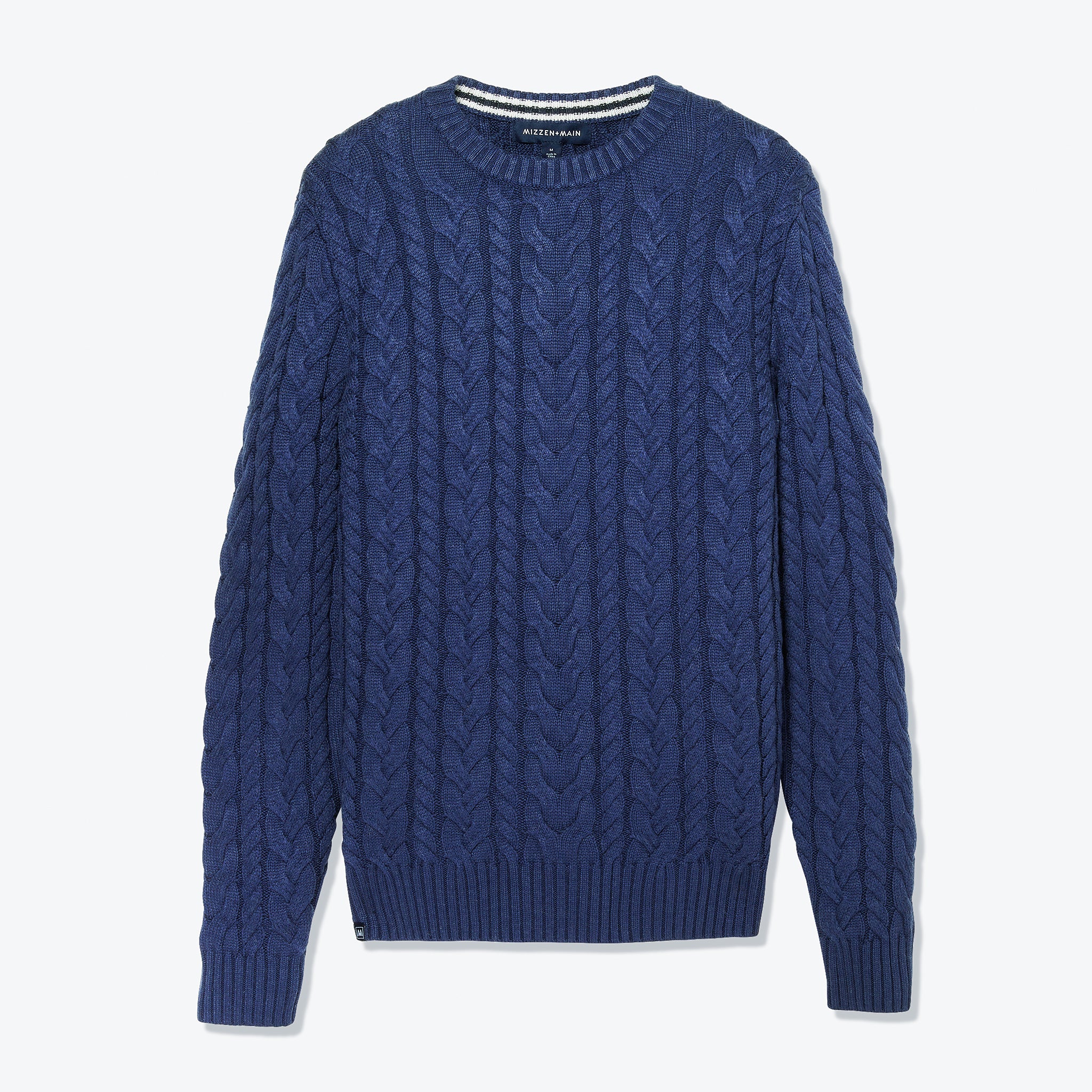 Medieval Blue Heather Redford Cable Knit Crewneck Sweater | Mizzen