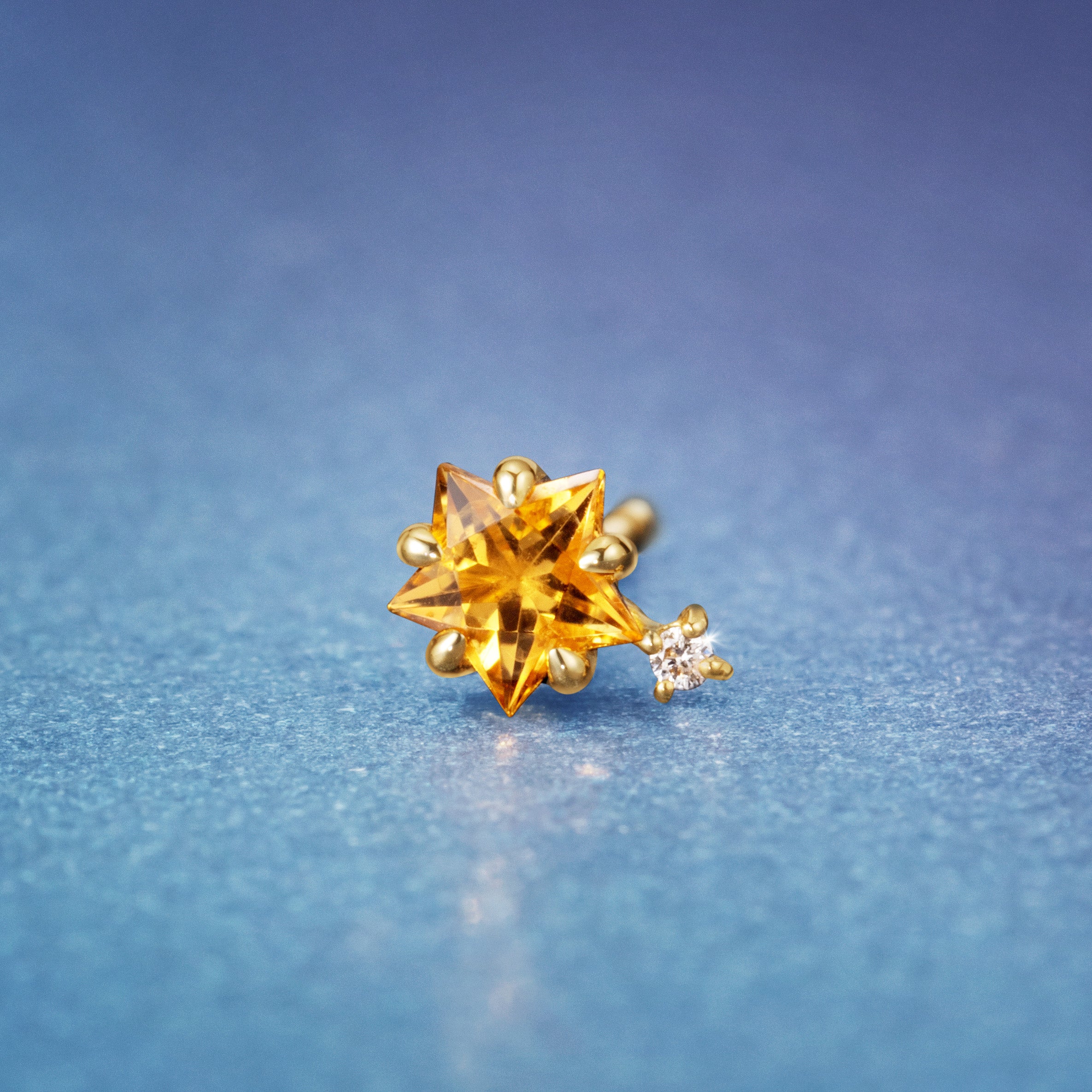 シトリン K18/K10 ピアス(片耳)・アルガ