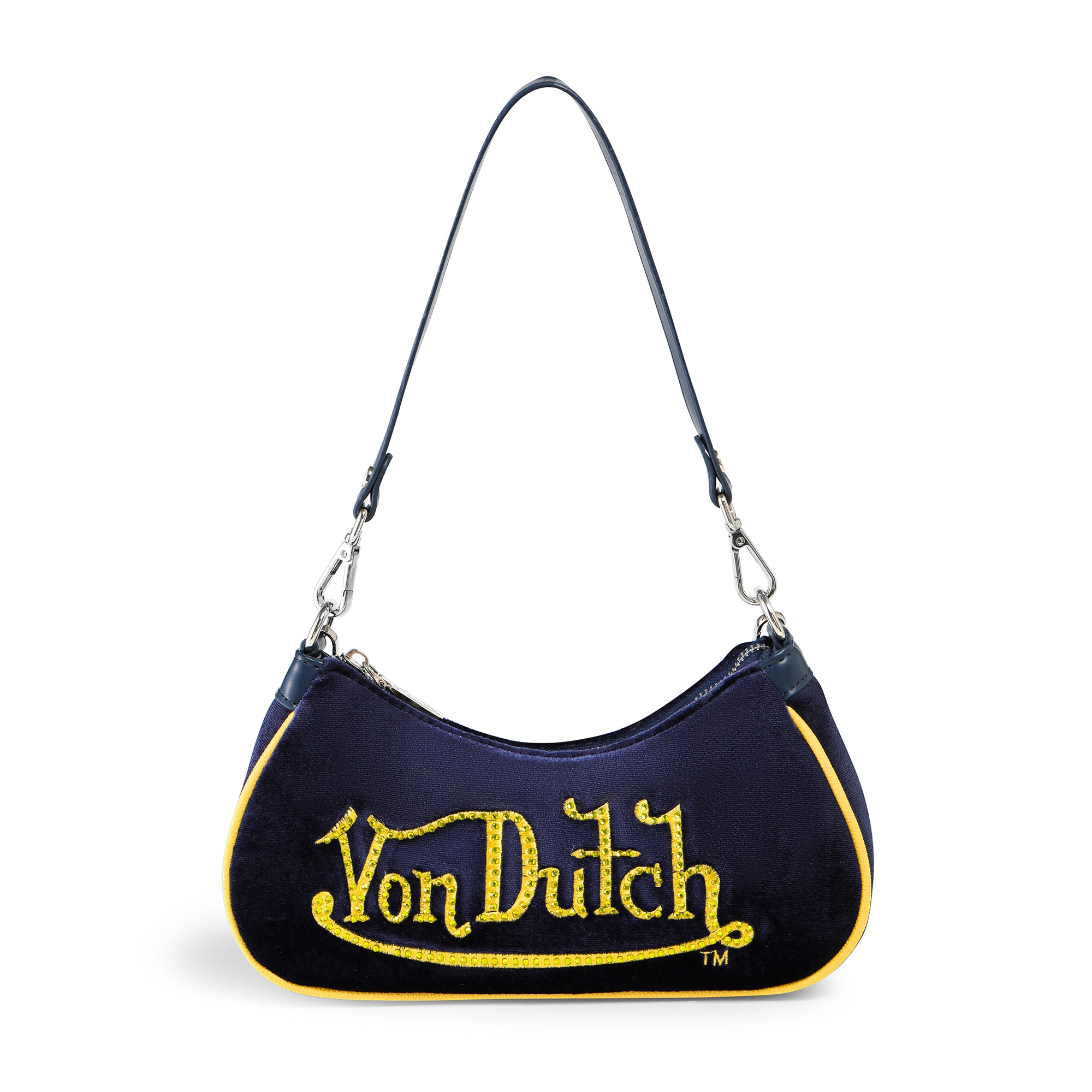 Red & White Rhinestone Velvet Shoulder Bag | Von Dutch