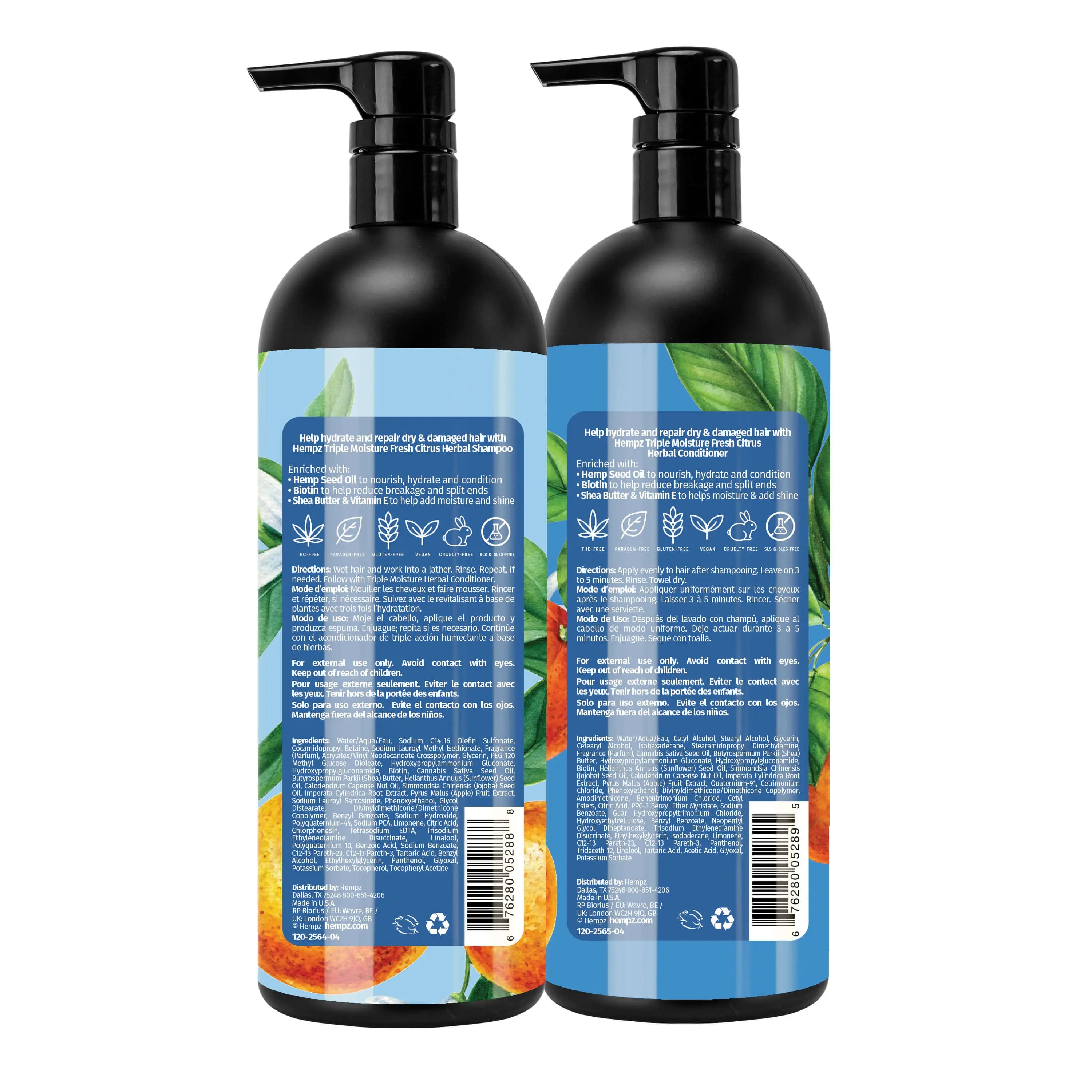 Hempz Triple Moisture Fresh Citrus Shampoo & Conditioner Set with