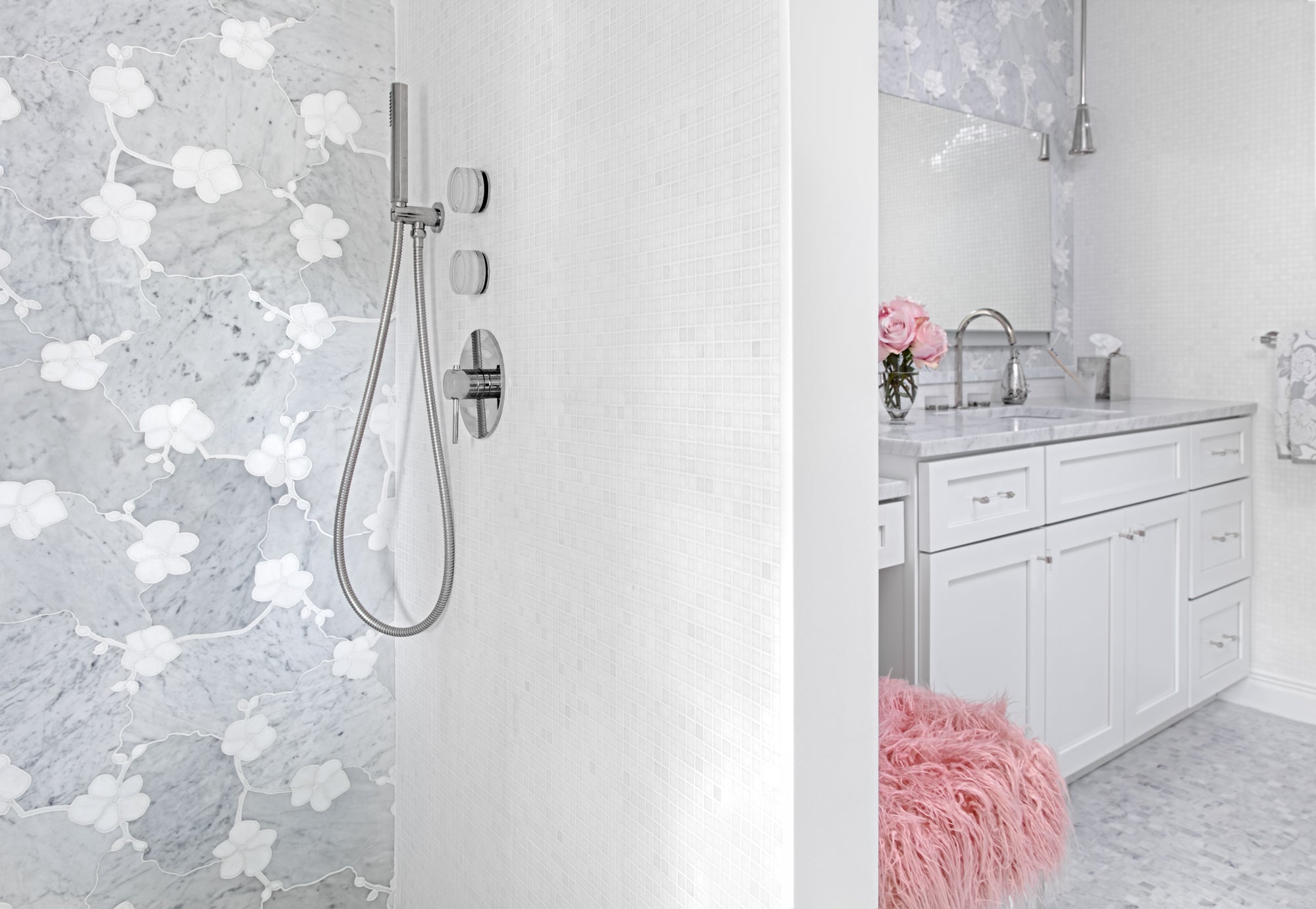 Orchid Dimensional Marble: Carved Floral, Award-Winning Tile