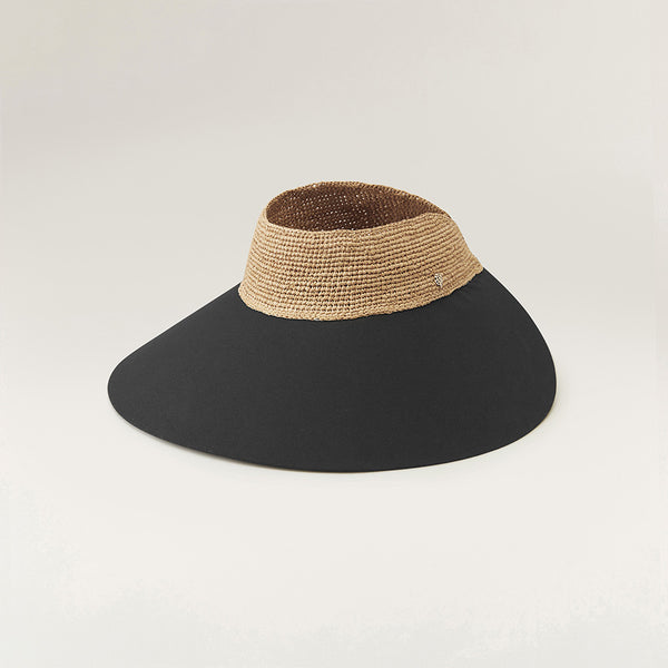 Shop the Blaise Wide Peak Cap in Natural/Black | Helen Kaminski