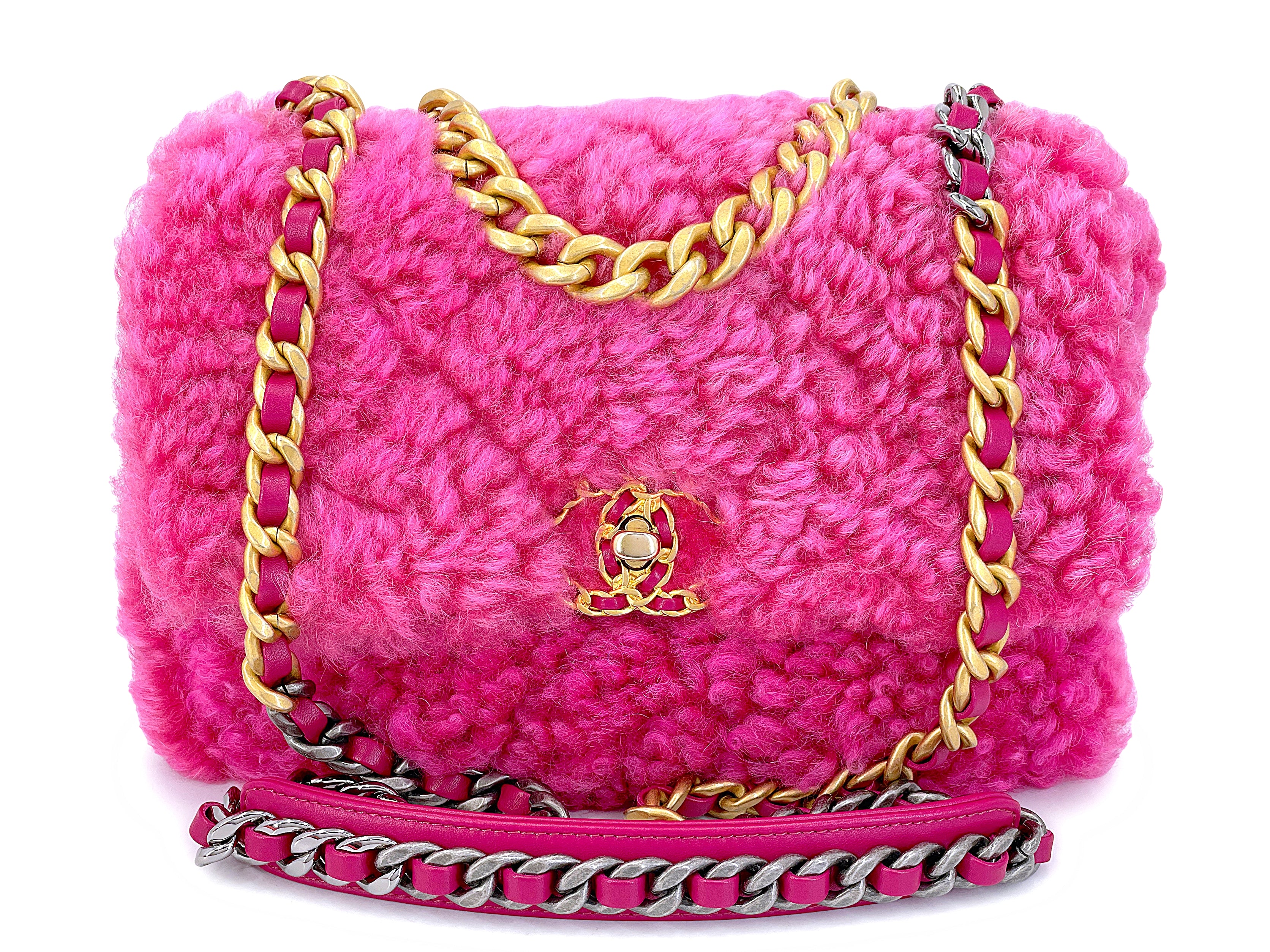 Chanel 19 Pink Shearling Fur Small Medium Flap Bag – Boutique Patina
