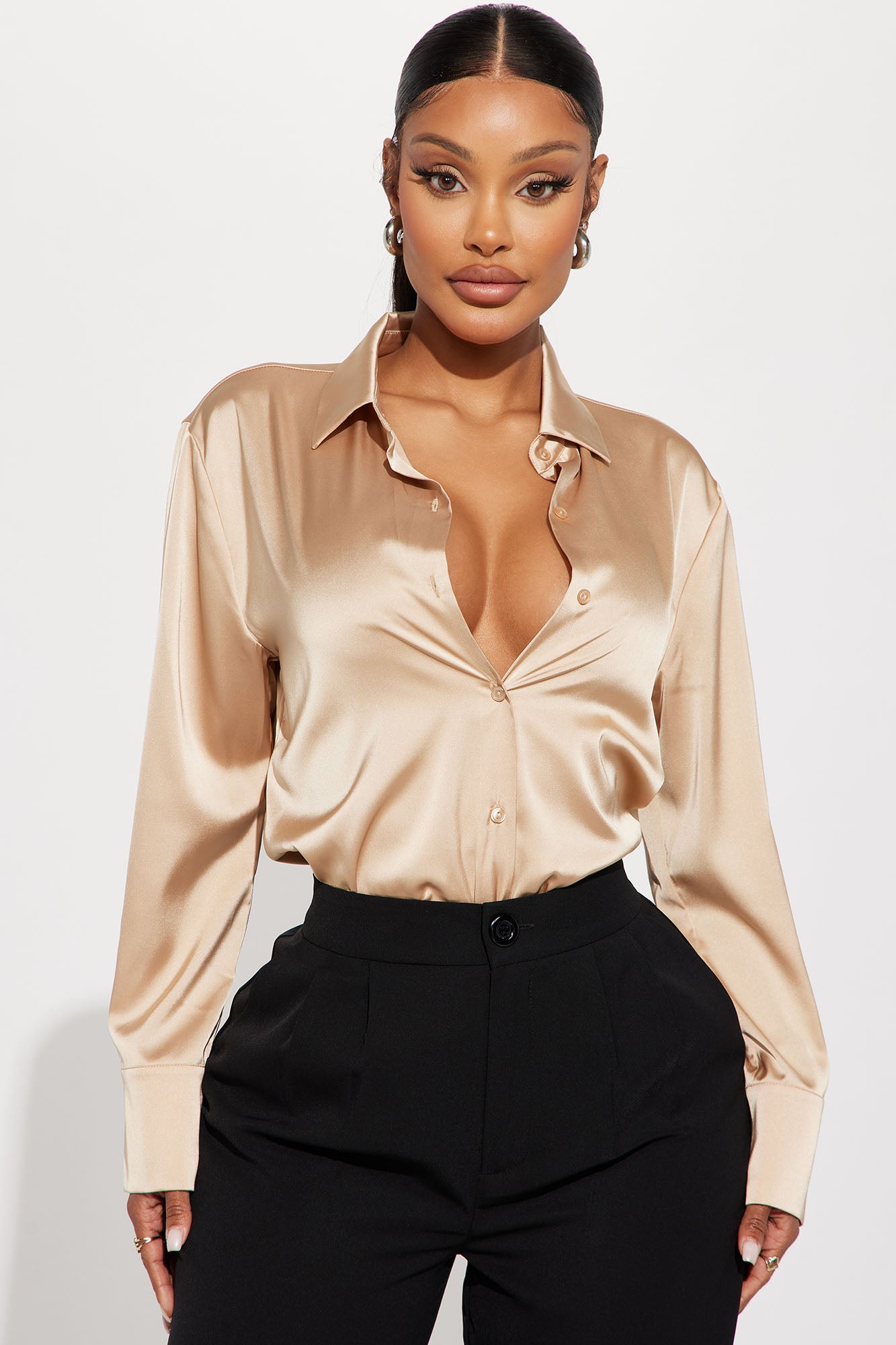 Feelin' Popular Satin Shirt - Taupe | Fashion Nova