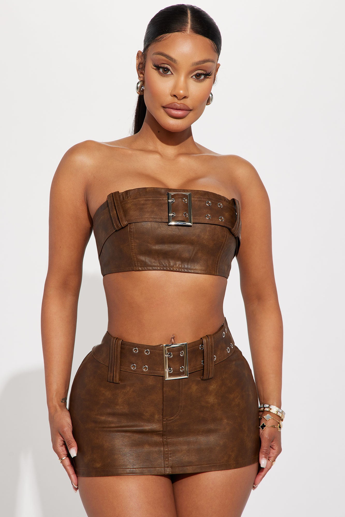 Janisa Faux Leather Tube Top - Brown | Fashion Nova