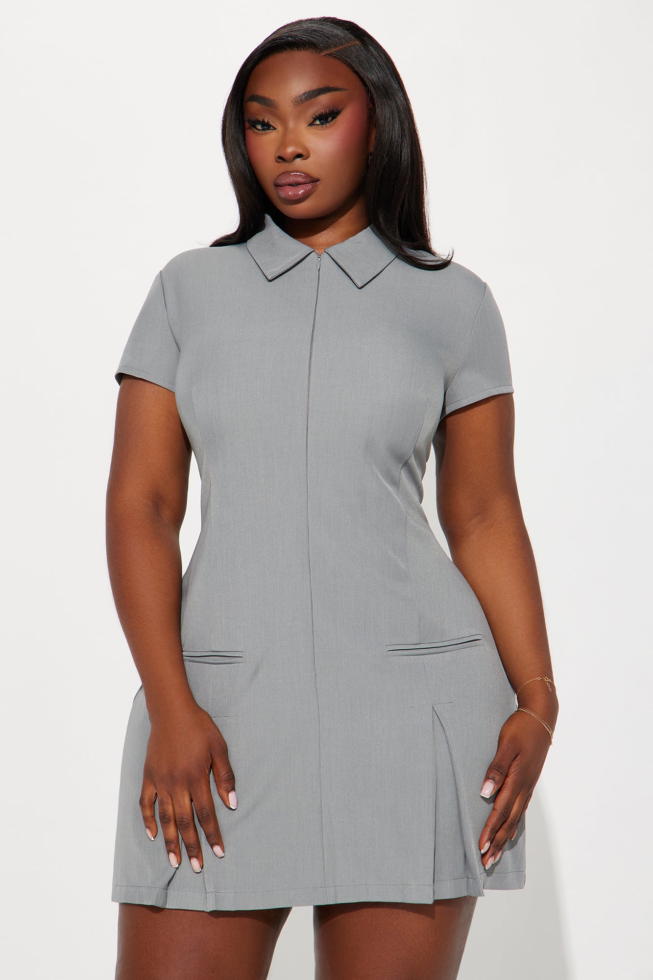 Issey Pleated Mini Dress - Grey | Fashion Nova