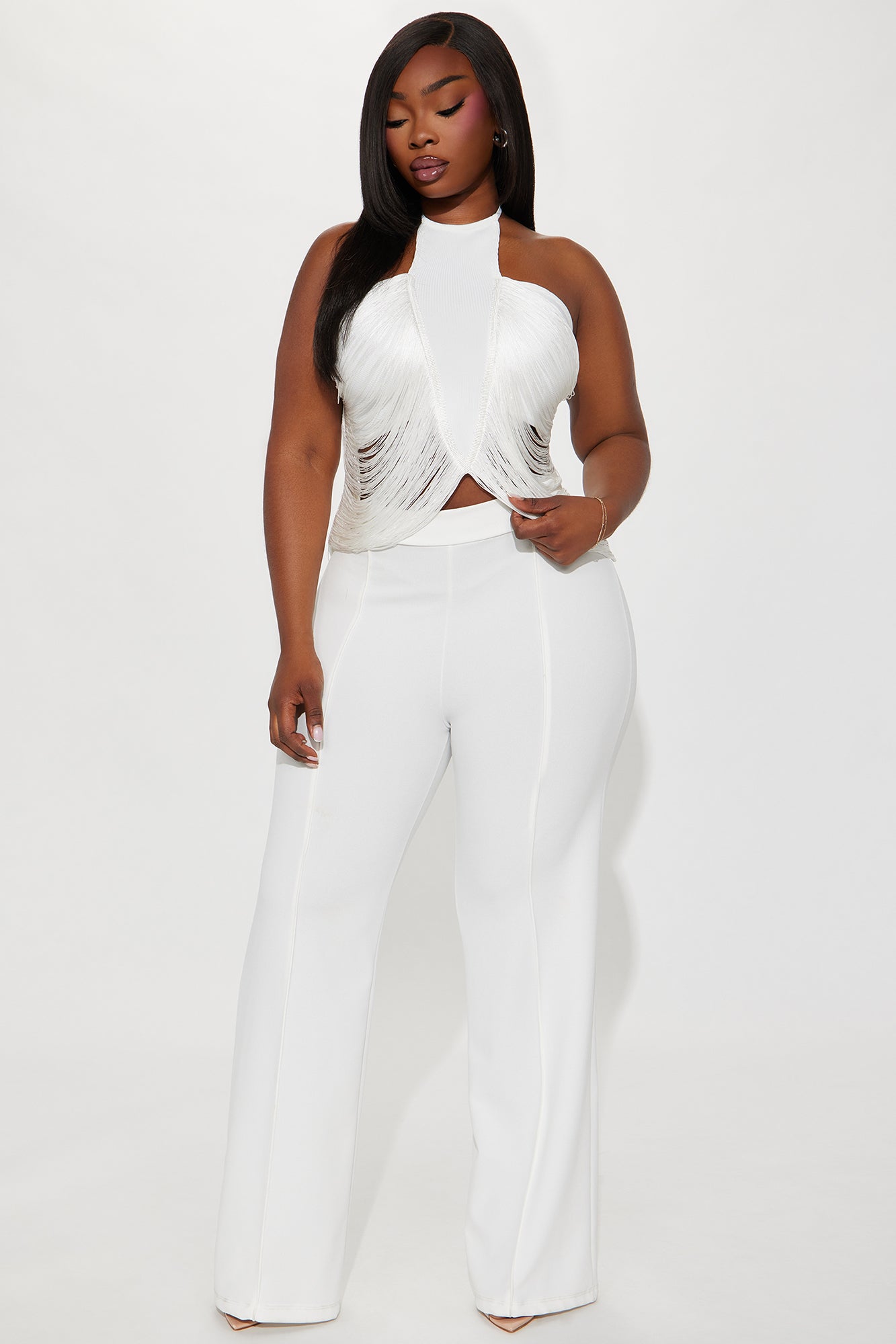Frazia Fringe Halter Top - White | Fashion Nova