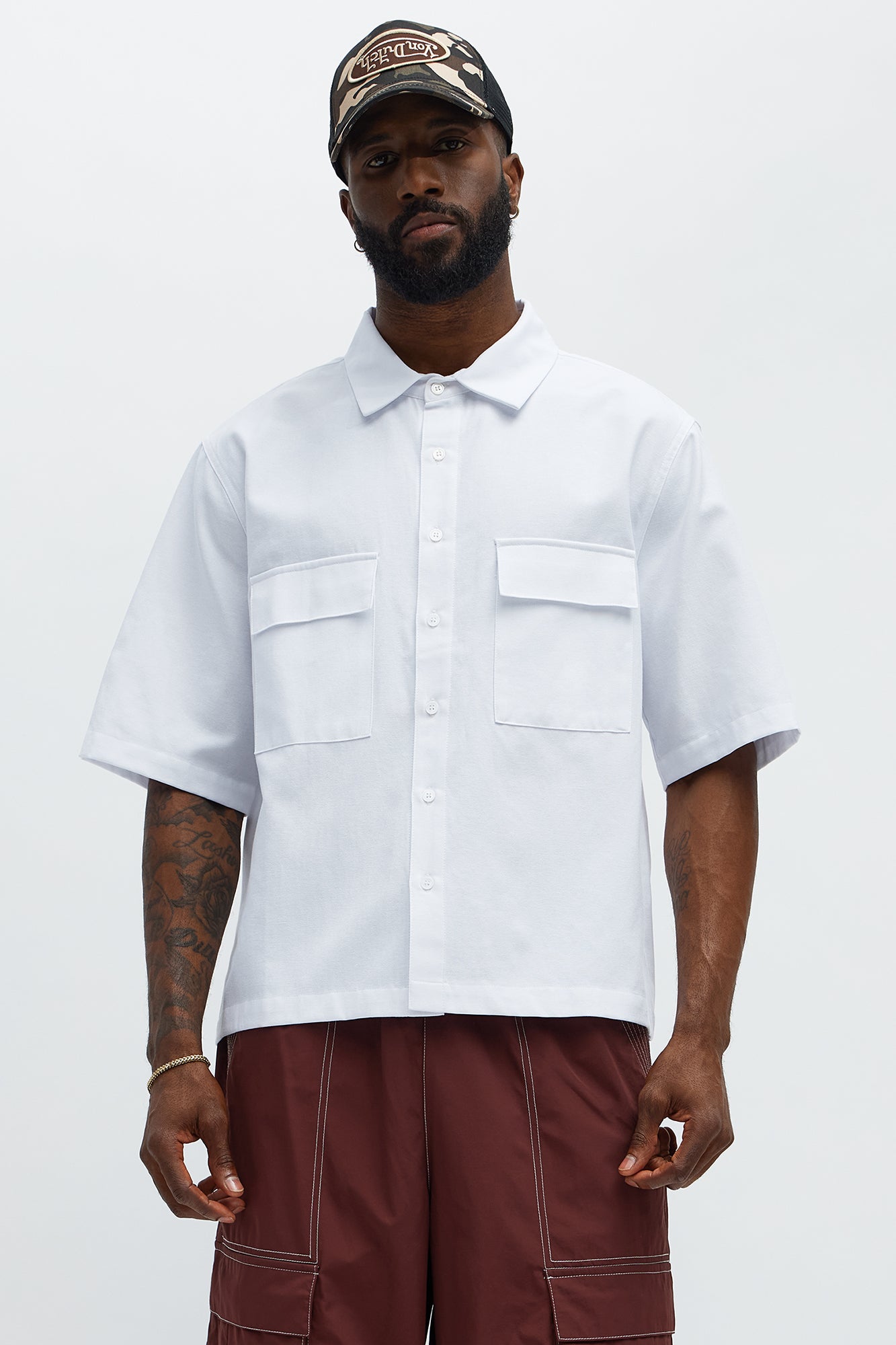 Cropped Double Pocket Button Up Shirt - White | Fashion Nova