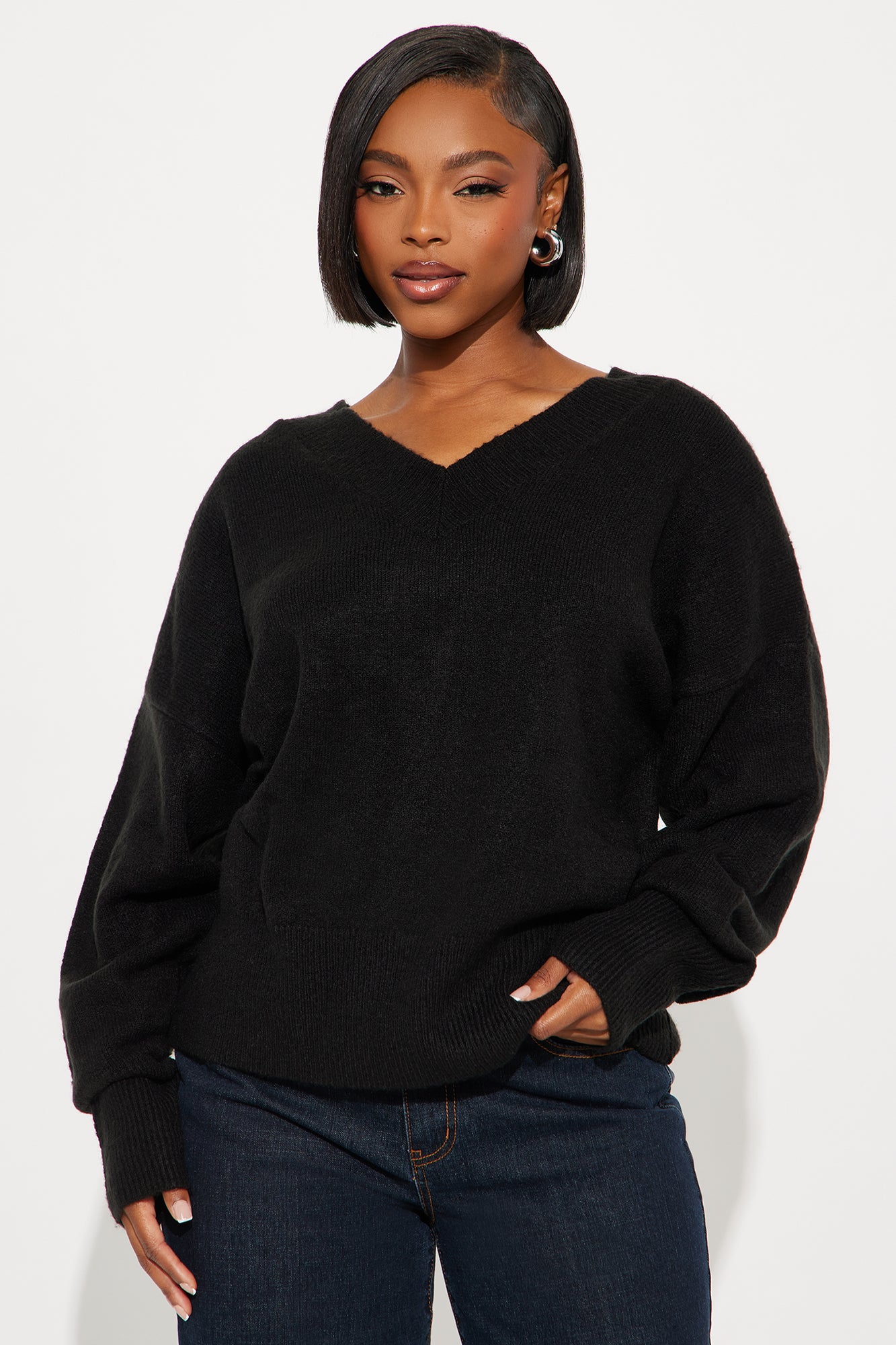Serene V Neck Sweater - Black | Fashion Nova