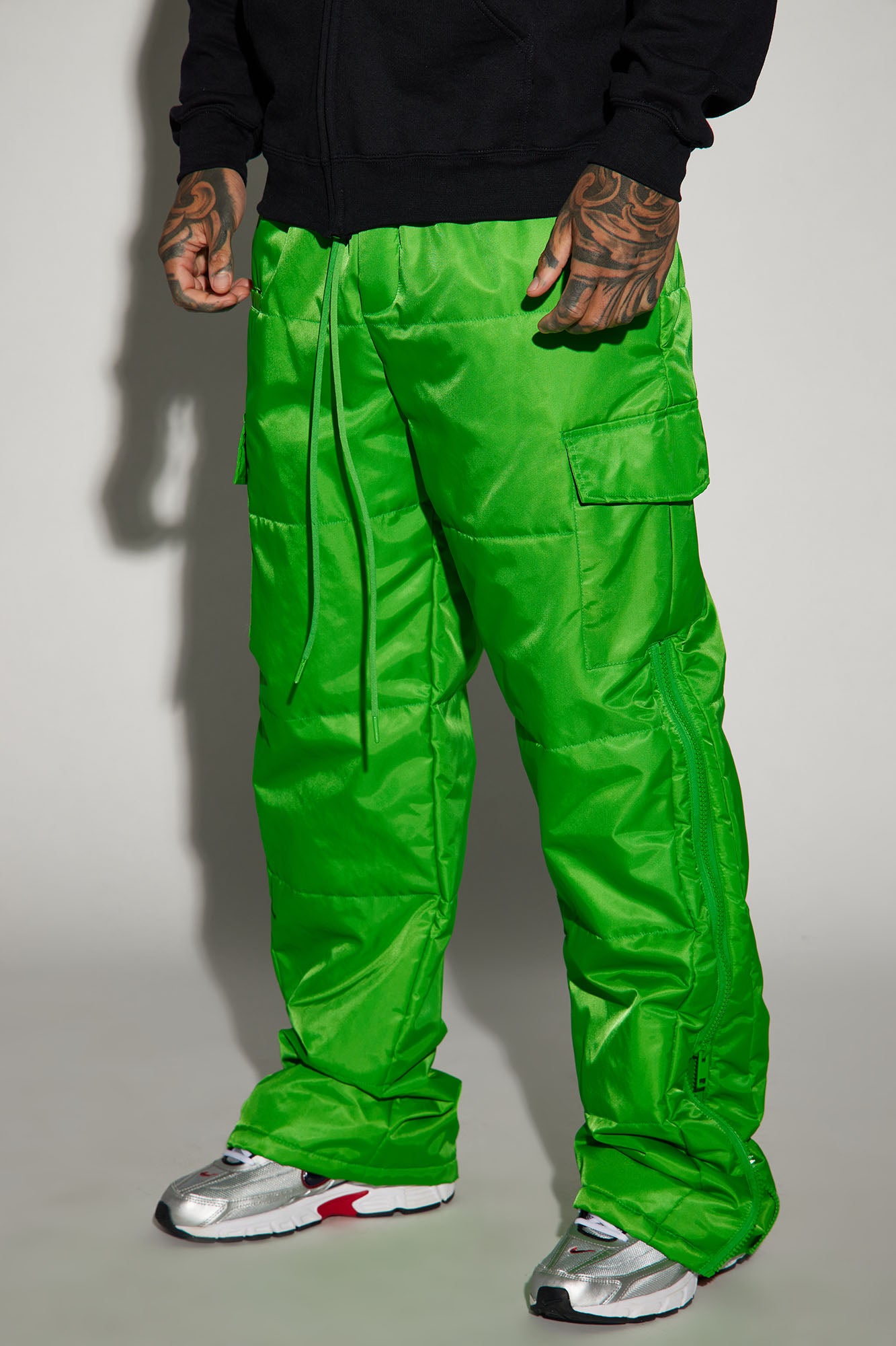 Ride With Me Baggy Padded Nylon Pants - Green | Fashion Nova