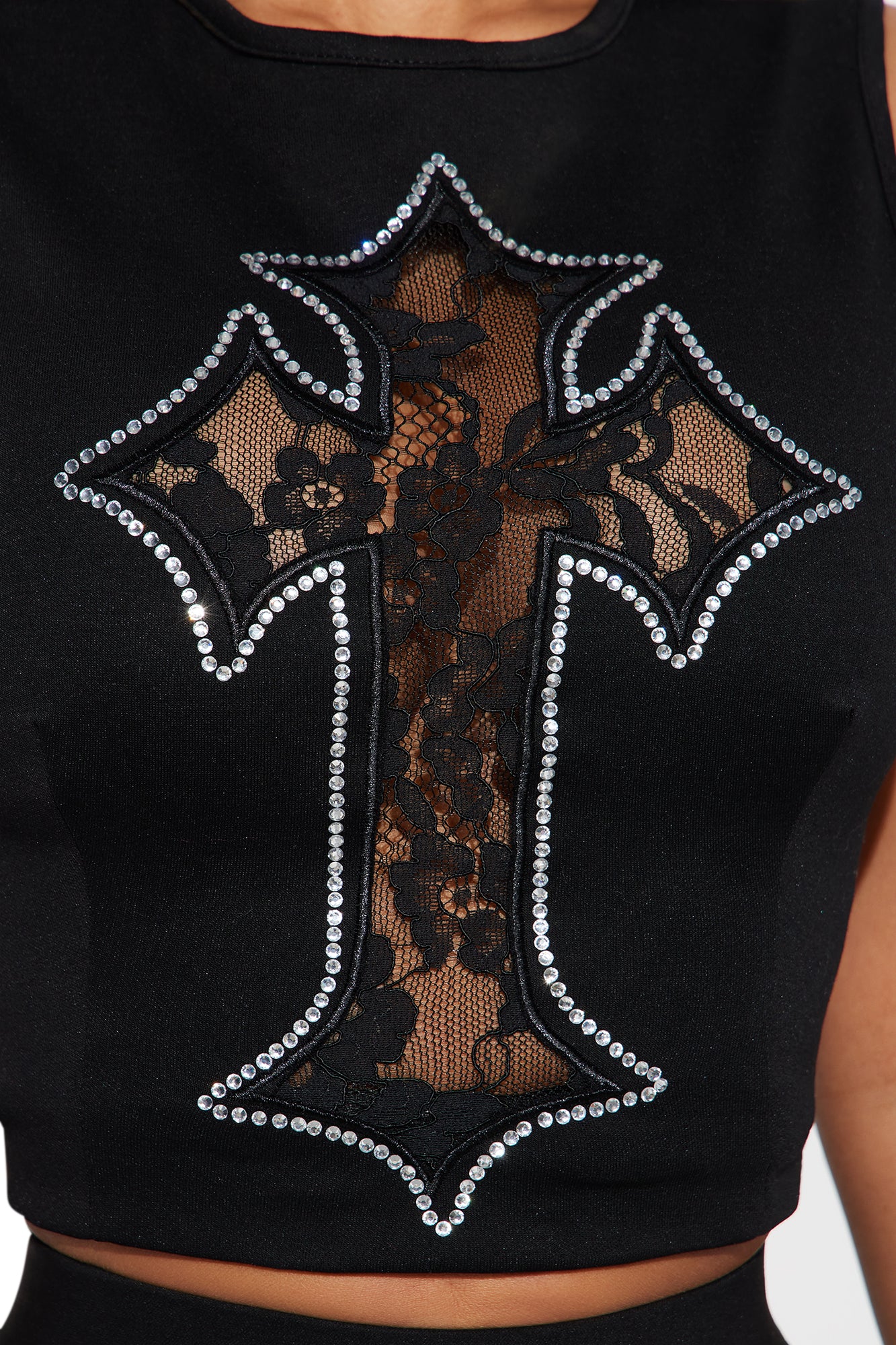 Cross Over Lace Tank Top - Black | Fashion Nova