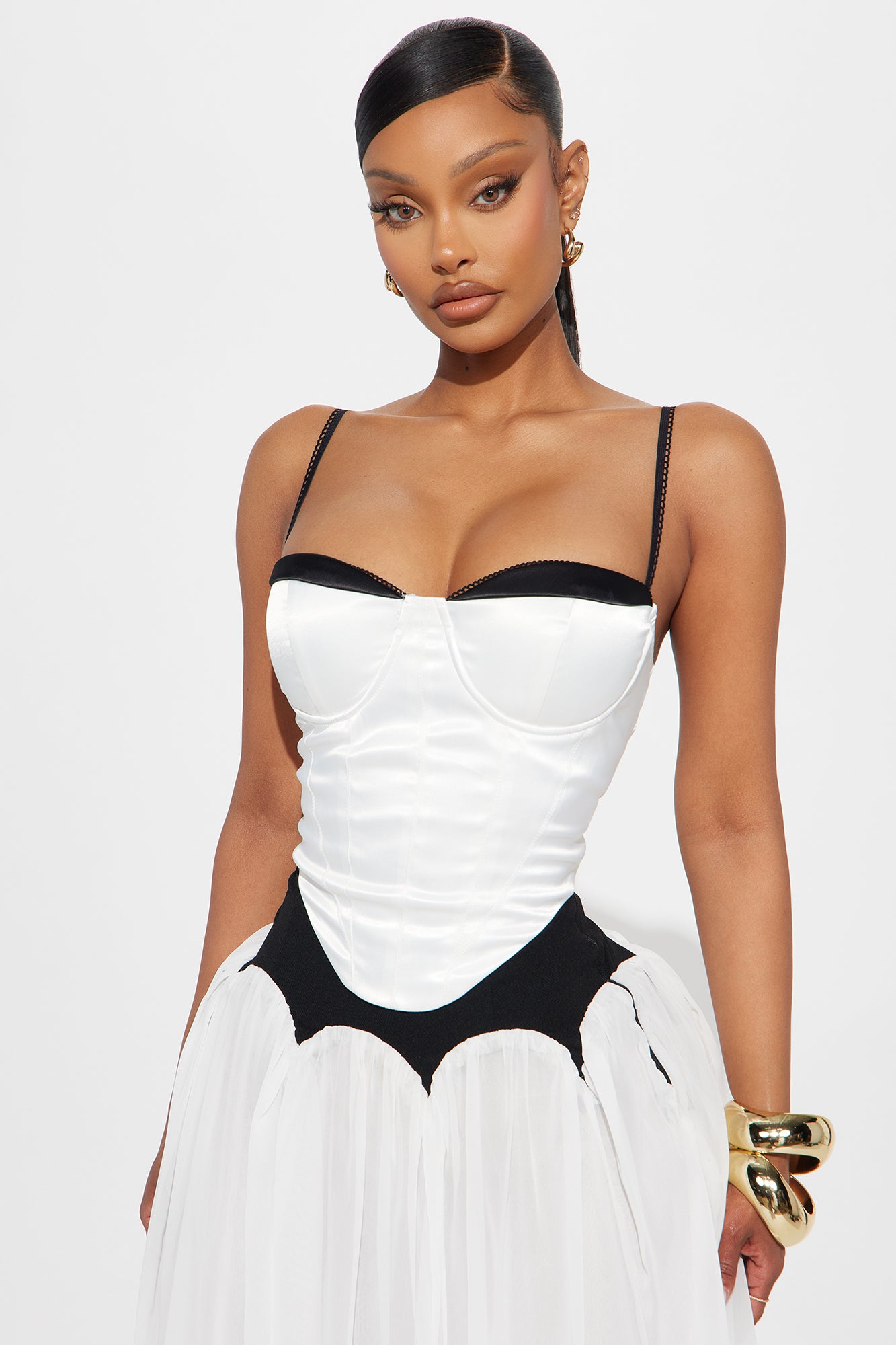 Let's Find Out Satin Corset Top - White/Black | Fashion Nova