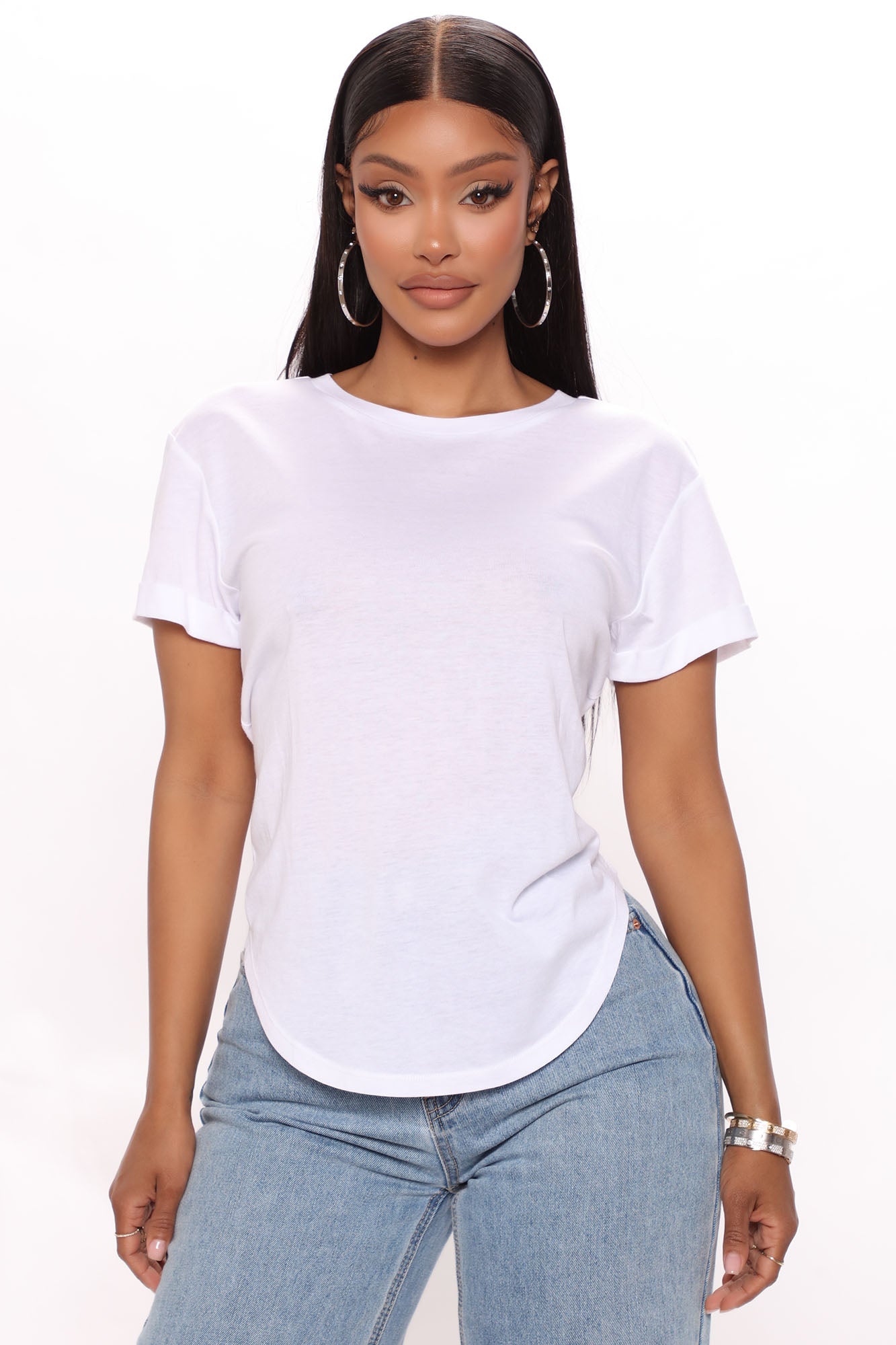 Annie Cuffed Short Sleeve Top - White | Fashion Nova
