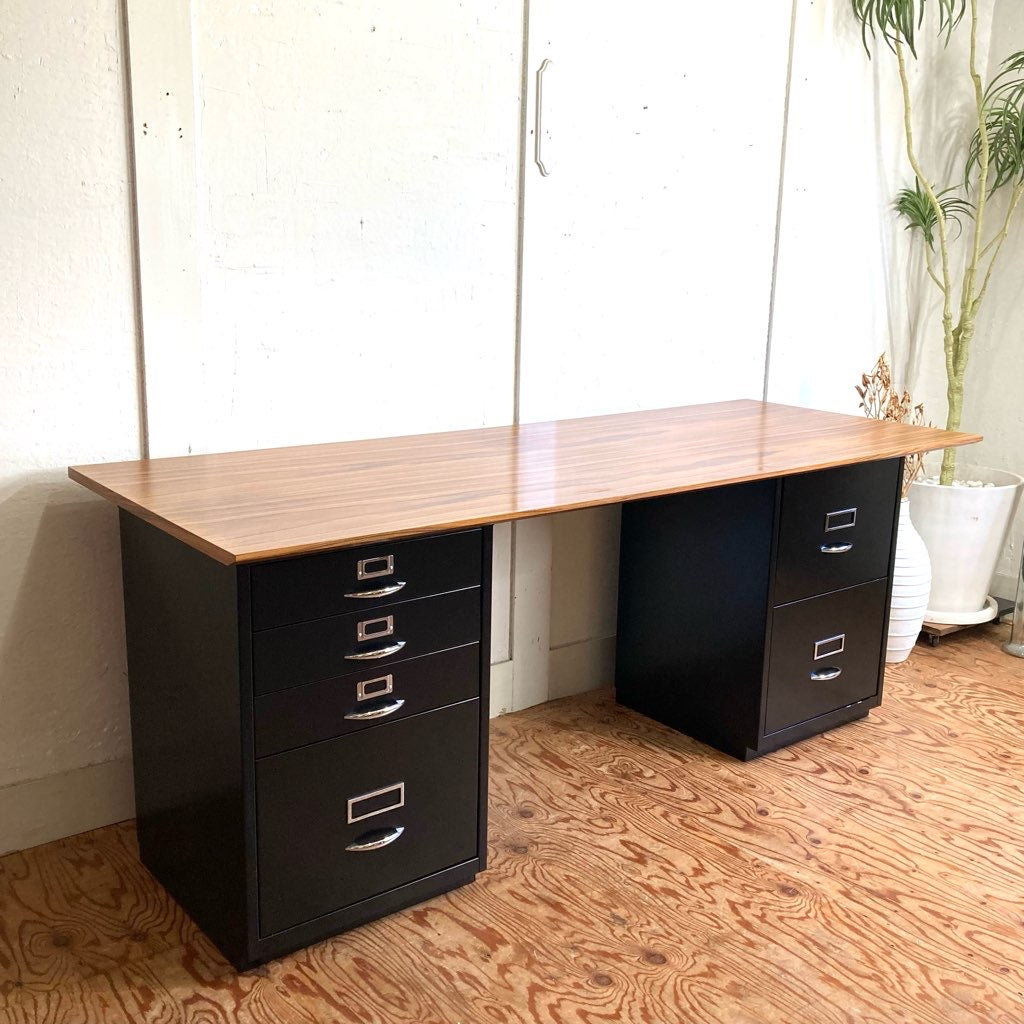 ビスレー / BISLEY 両袖デスク キャビネット 4段 2段 ブラック 木天板