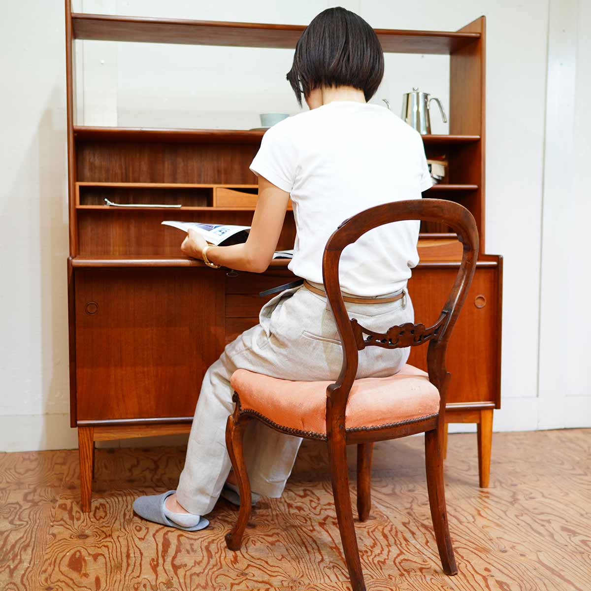 英国アンティーク木製バルーンバックダイニングチェア/サロンイス(90