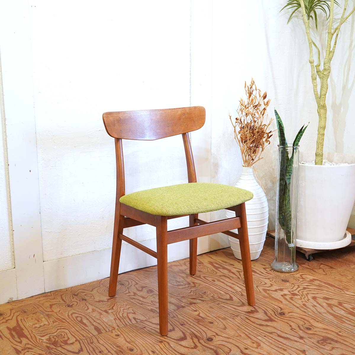デンマーク ヴィンテージ ダイニングチェア グリーン 北欧 中古 赤 縞