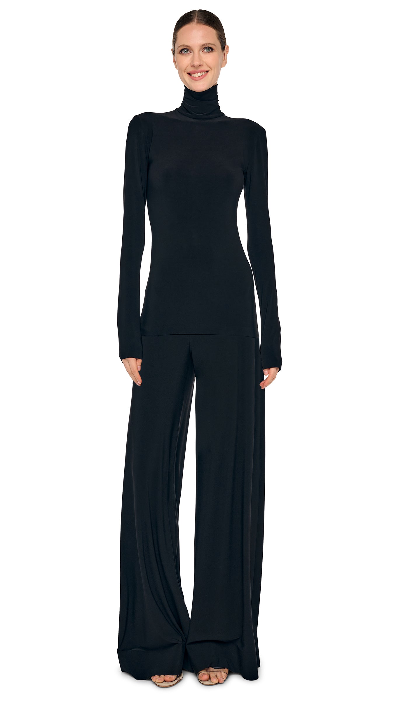 SLIM FIT LONG SLEEVE TURTLE TOP – Black – Norma Kamali