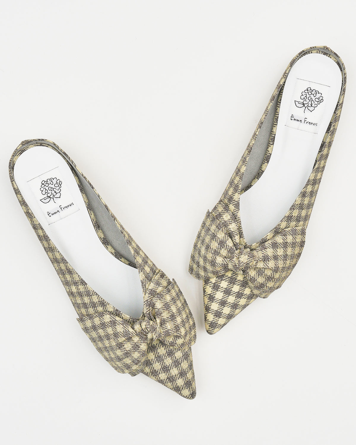 26SS】2cmヒール ビッグリボン ミュール （ブラウン チェック柄