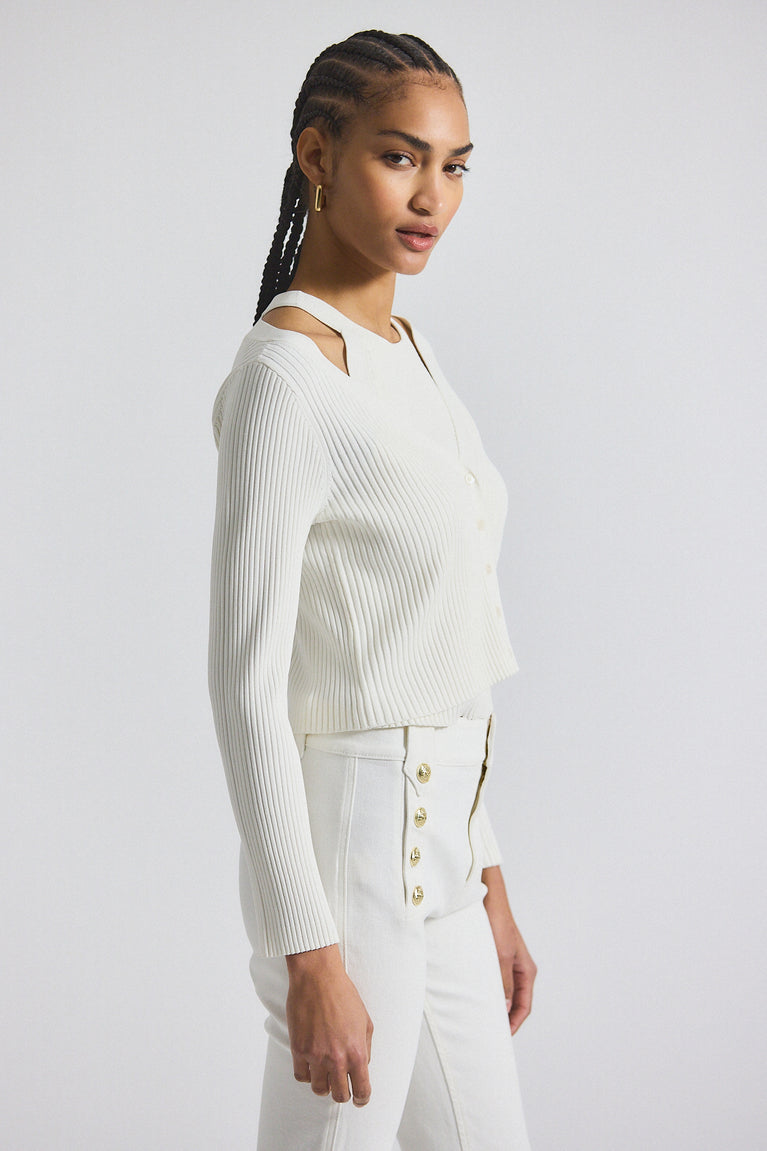 Lonnie Viscose Knit Layered Cardigan in White | Derek Lam 10 Crosby