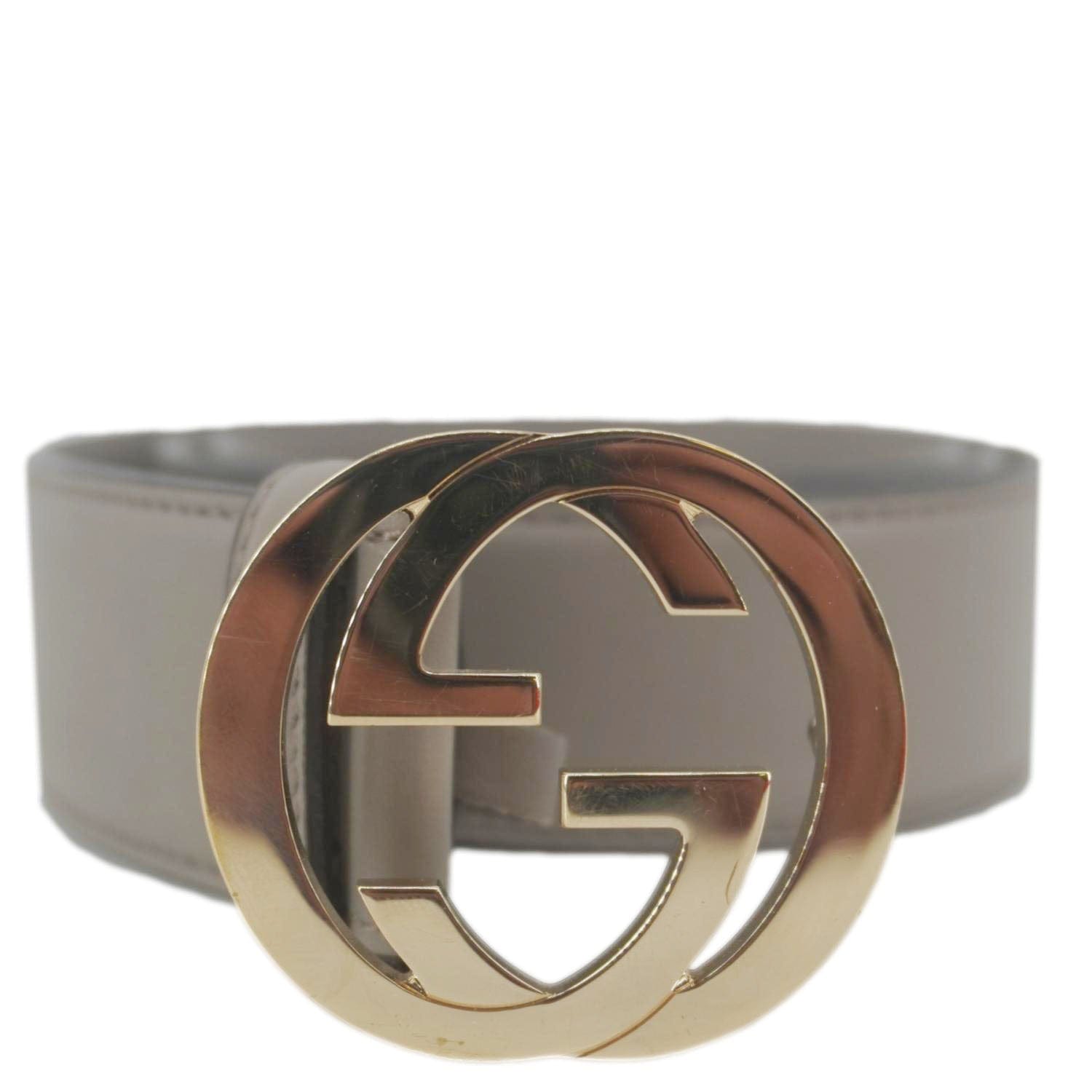 GUCCI Interlocking G Leather Belt Size 85.34 Gray 546386