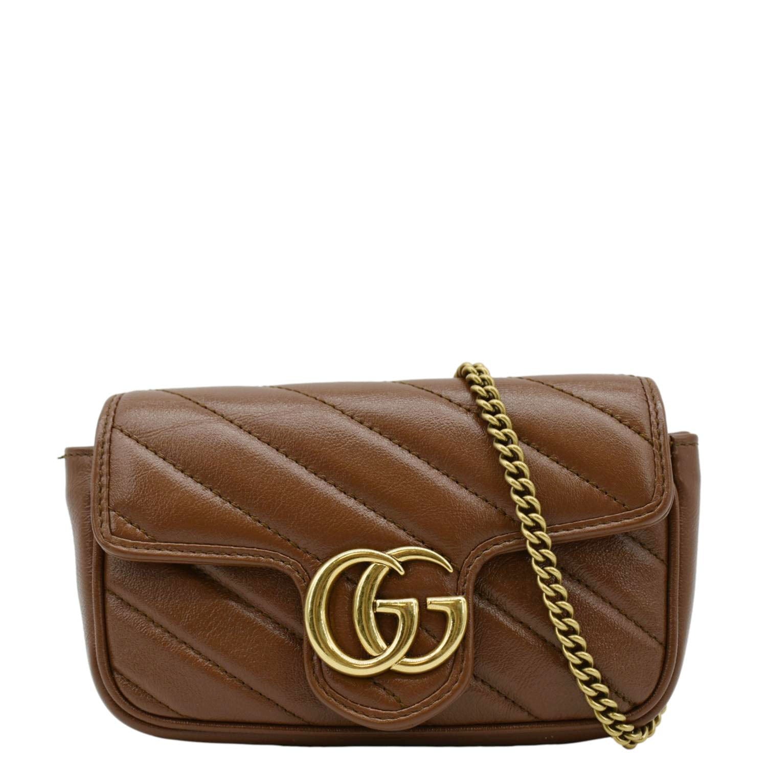 GUCCI GG Marmont Super Mini Matelasse Leather Shoulder Bag Brown 47643