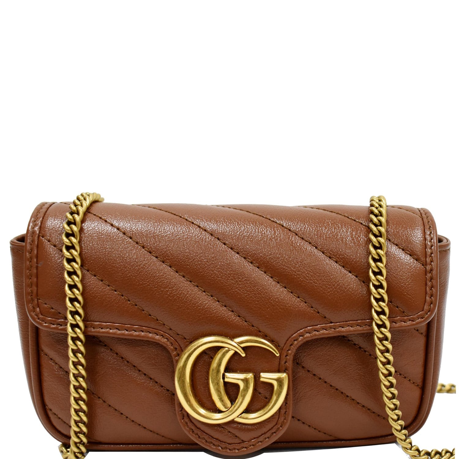 GUCCI GG Marmont Super Mini Matelasse Leather Crossbody Bag Brown 4764