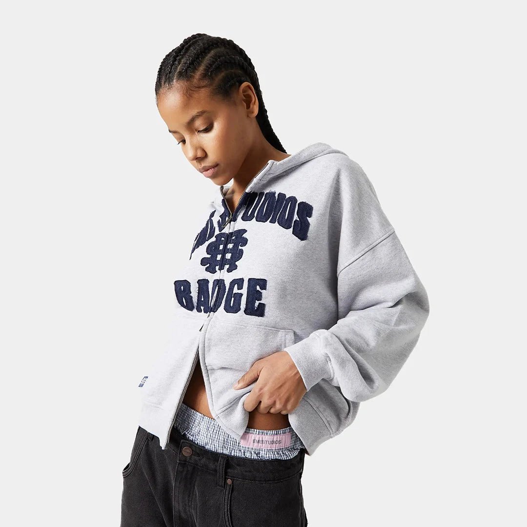 Badge Heather Grey Full Zip - Always Grateful