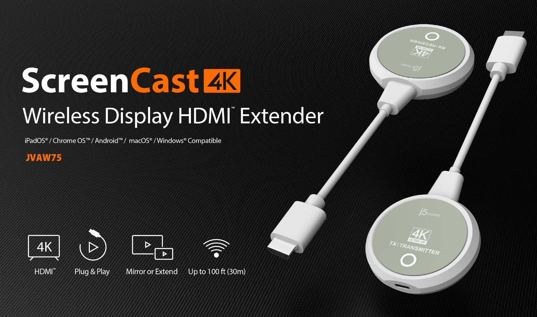 JVAW75 ScreenCast 4KワイヤレスHDMI送受信機 – new-jp-j5create
