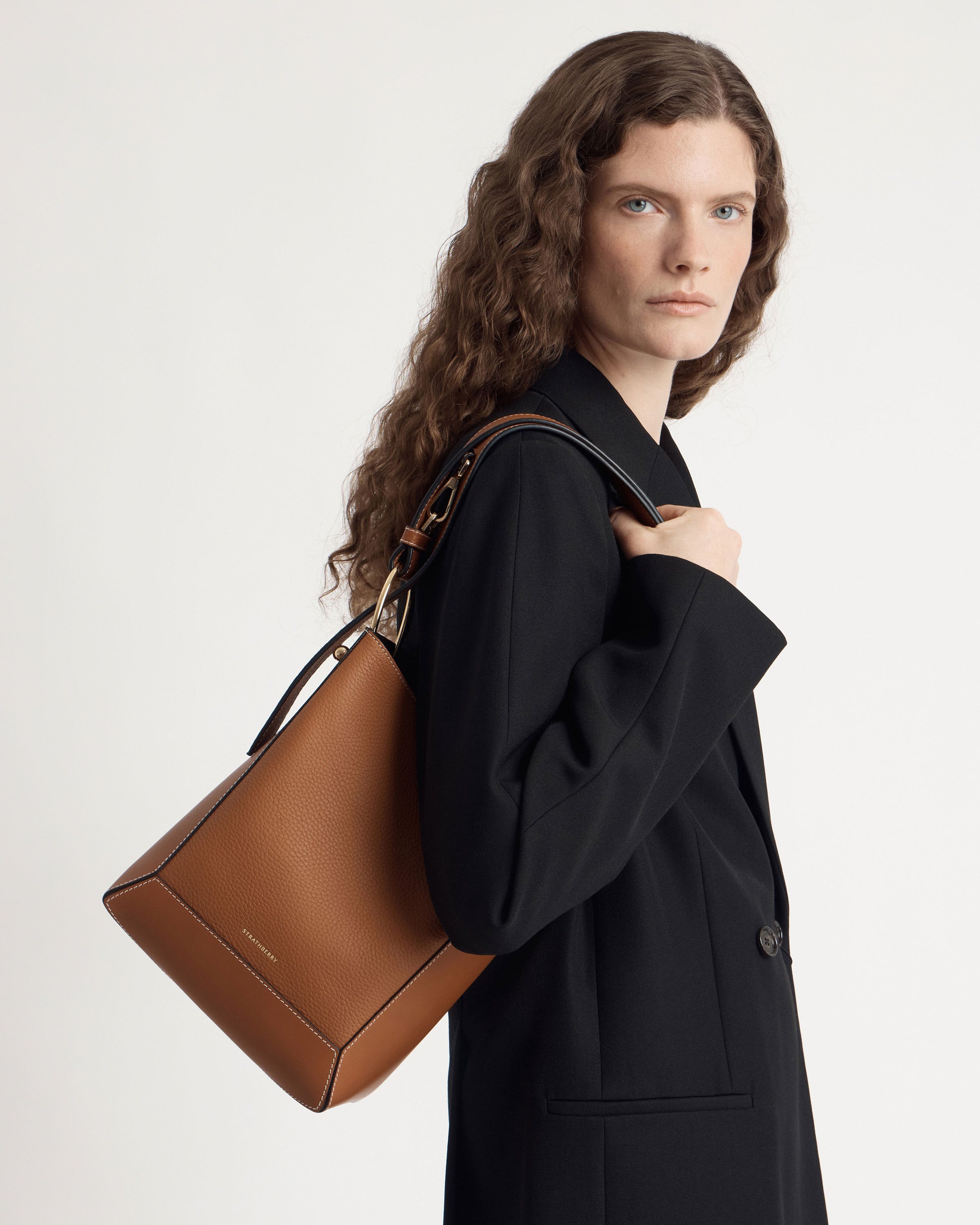 Strathberry - Lana Midi Bucket Bag - Leather Bucket Bag - Brown