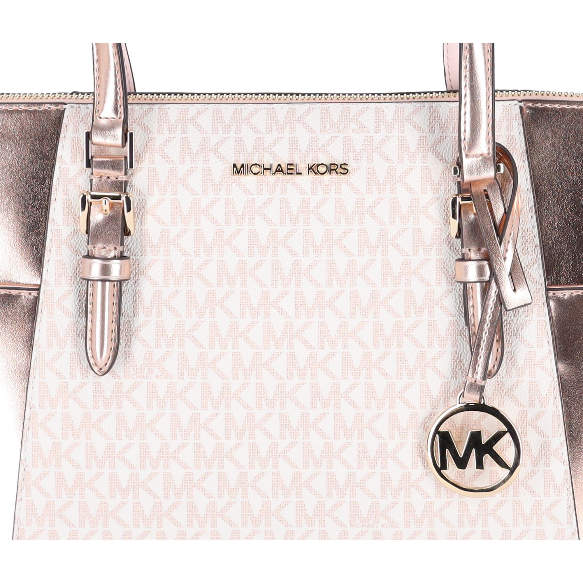 Michael Kors Charlotte Large Signature Logo Metallic Top Zip Tote
