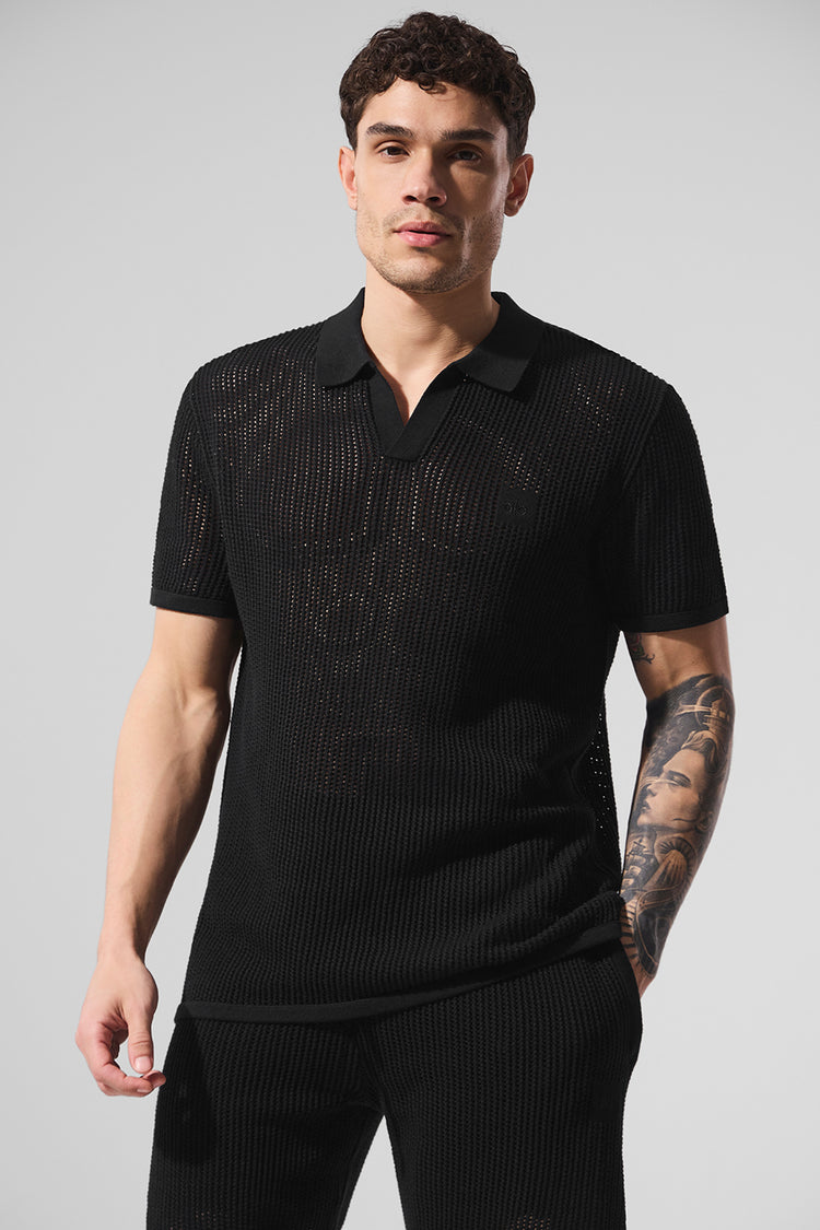 Open-Knit Polo - Black | ALO