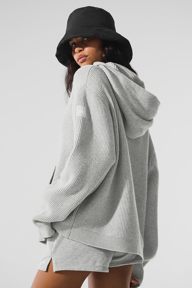 Domain Rib Knit Full Zip Sweater - Athletic Heather Grey | ALO