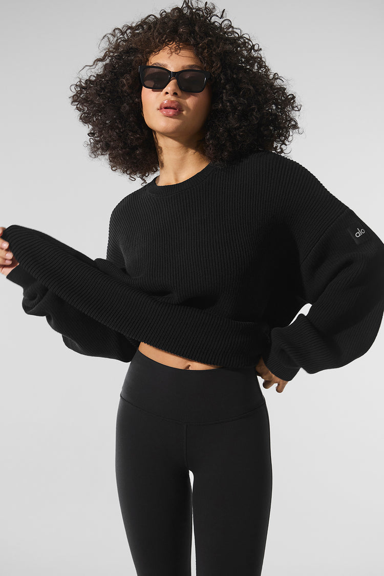 Domain Rib Knit Crew Sweater - Black | ALO