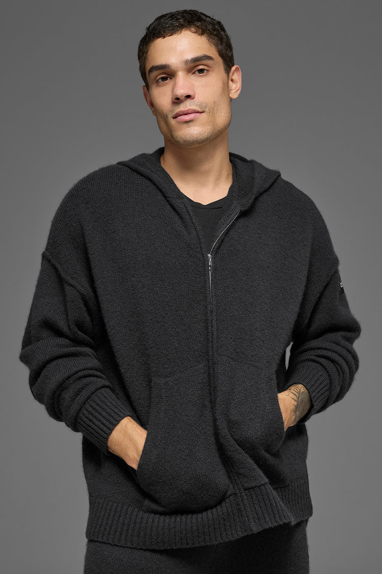 Wool Cashmere New Class Full Zip Hoodie - Black | ALO