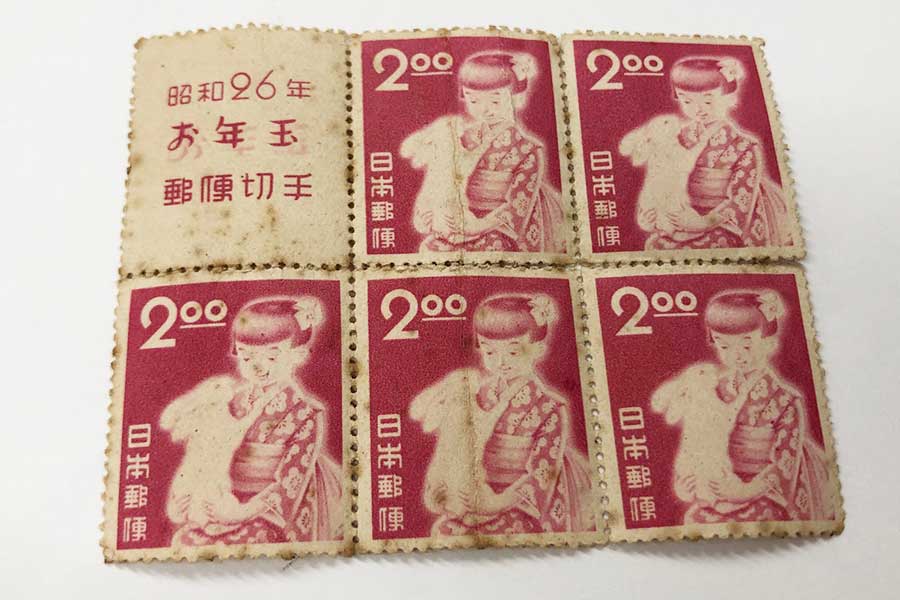 銭単位 年賀切手 昭和26年 少女とウサギ お年玉シート16セット お年玉