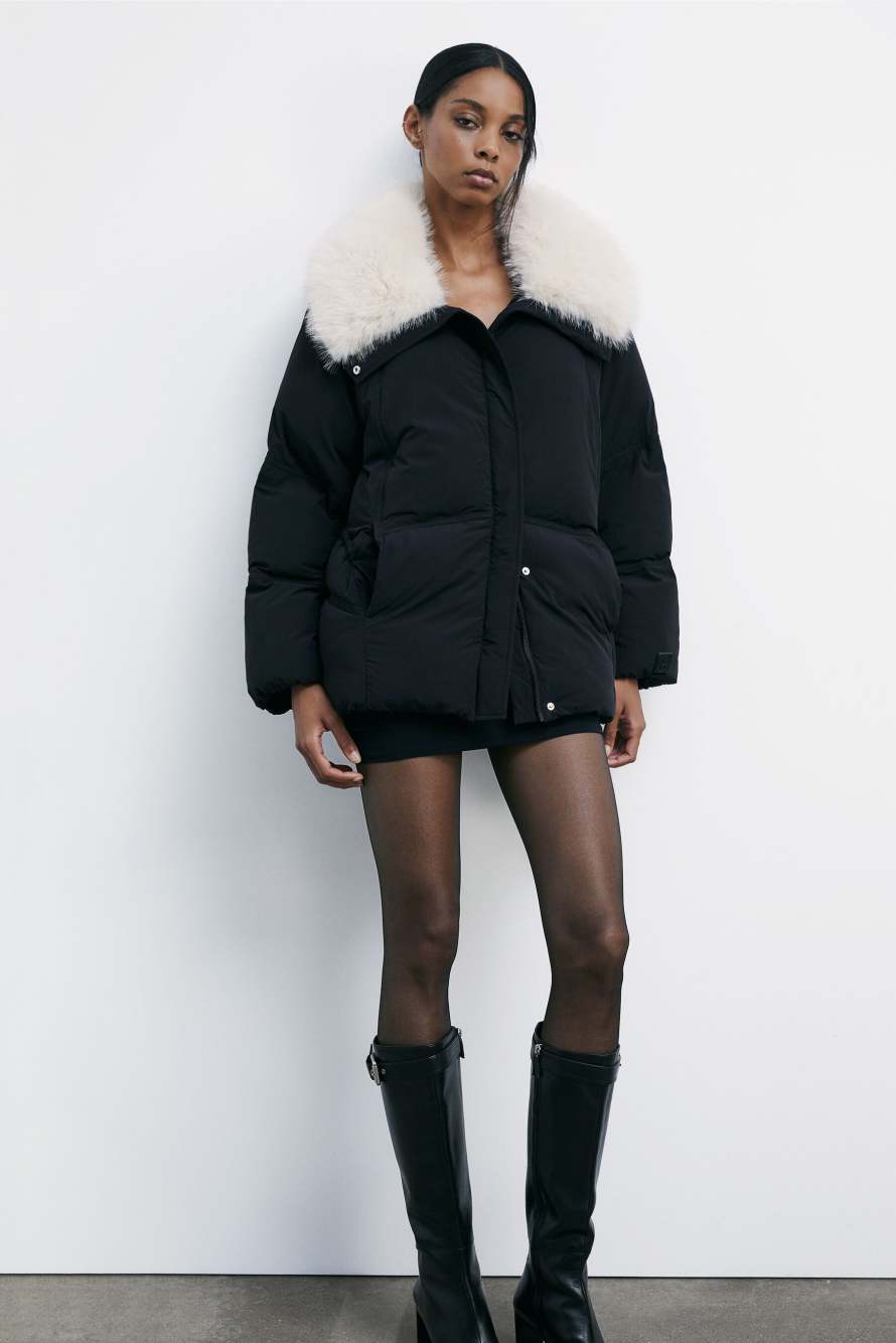 Down jacket with soft collar