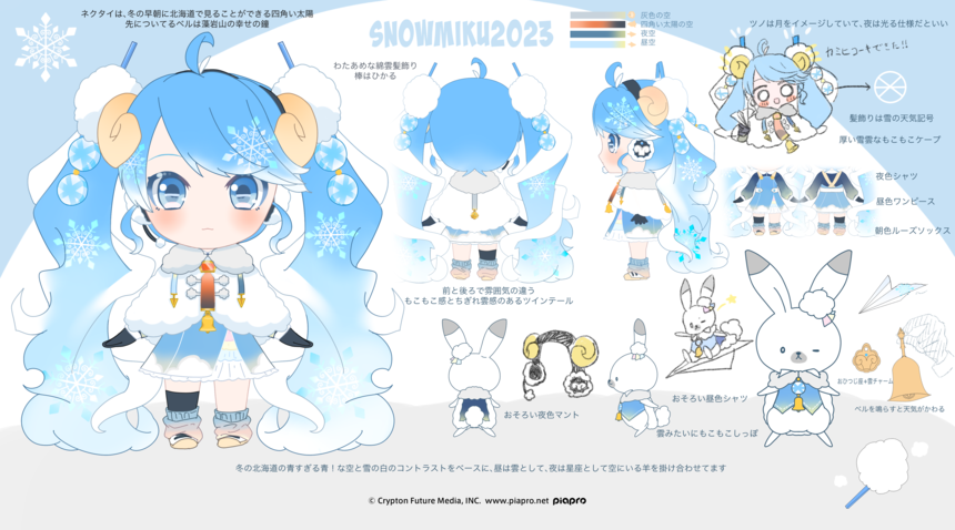 イラスト「冬の青空とおひつじ雪ミク2023」