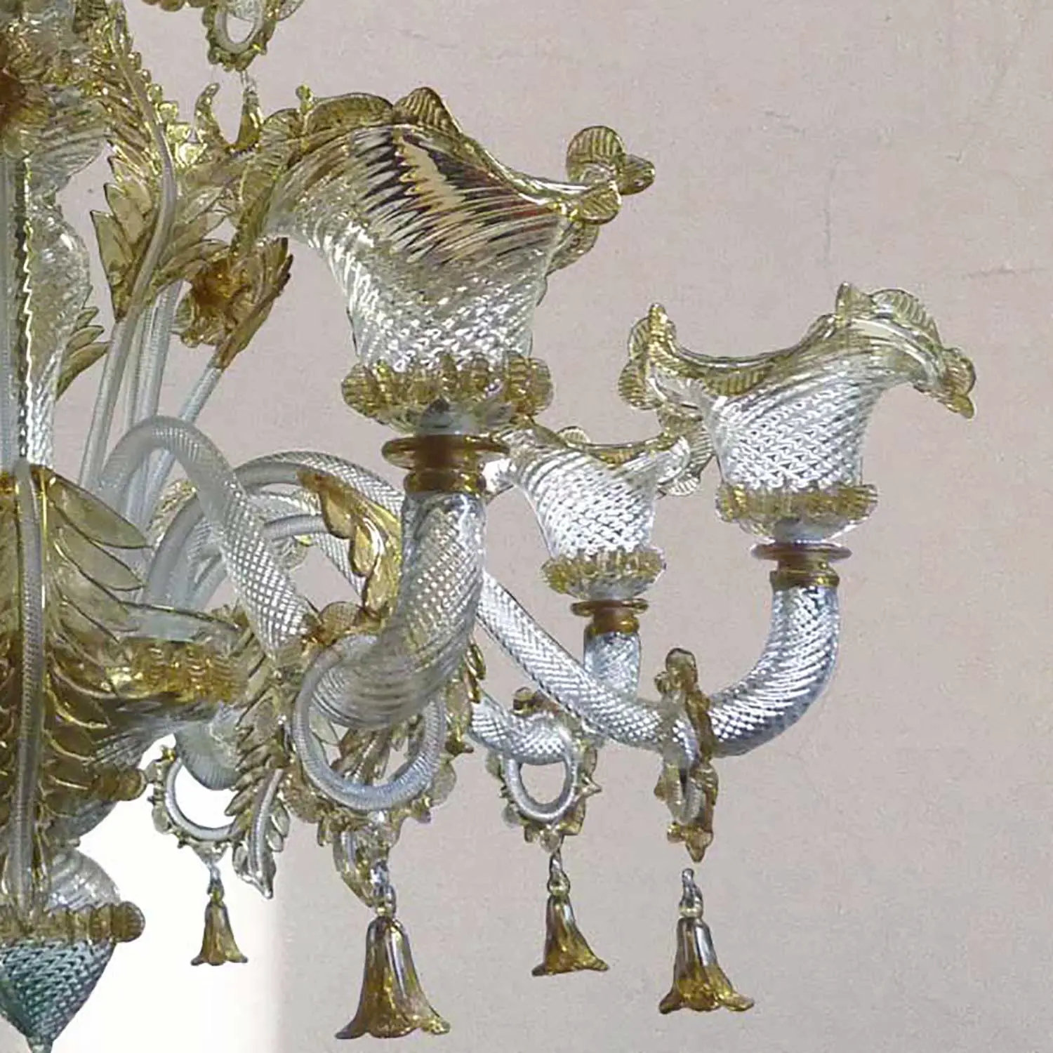 classic Murano dream chandelier in amber glass with gold