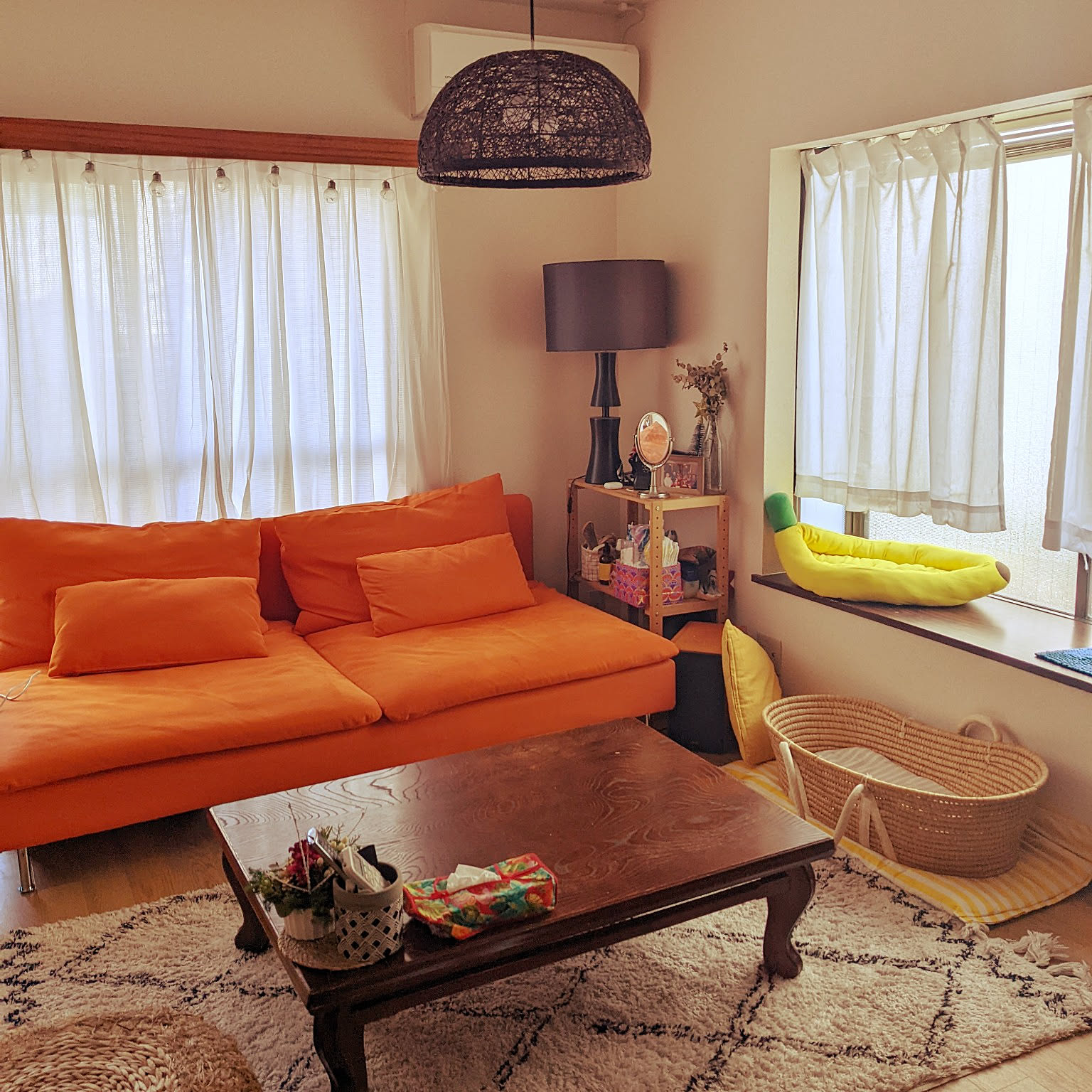 IKEA ストランモン 一人掛けソファ＆オットマンセット（オレンジ