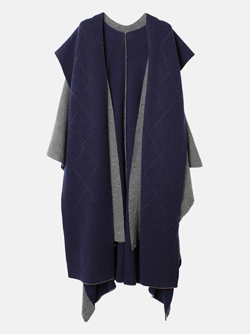 ル シェル ブルー - LE CIEL BLEU | Doubl Face Knit Cape-Charcoal