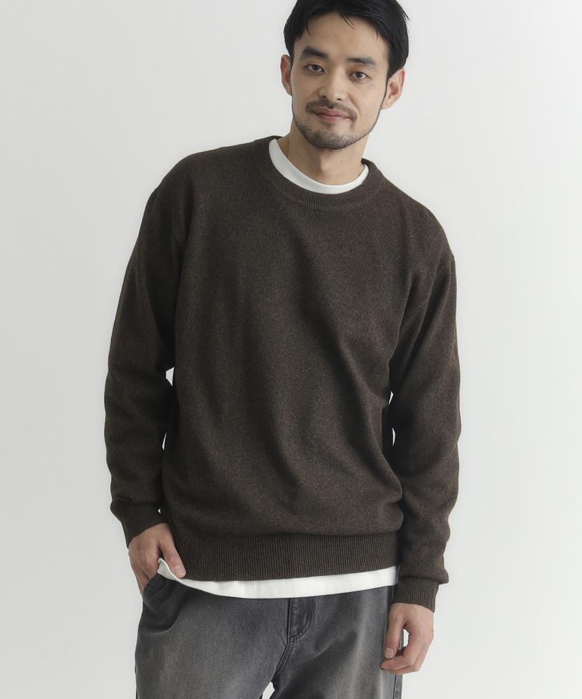 柔らかくて軽い】ポリナイロンニットクルーネックセーター（マシン